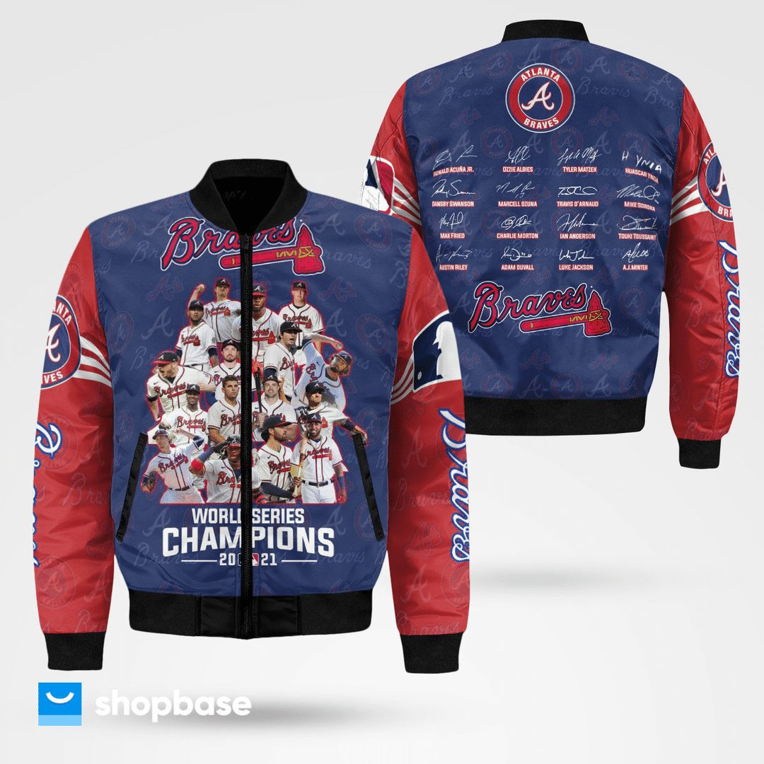 Atlanta Braves Players Team Signatures 2021 World Series Champions Bomber Jacket | MLB Team Jacket for Men & Women