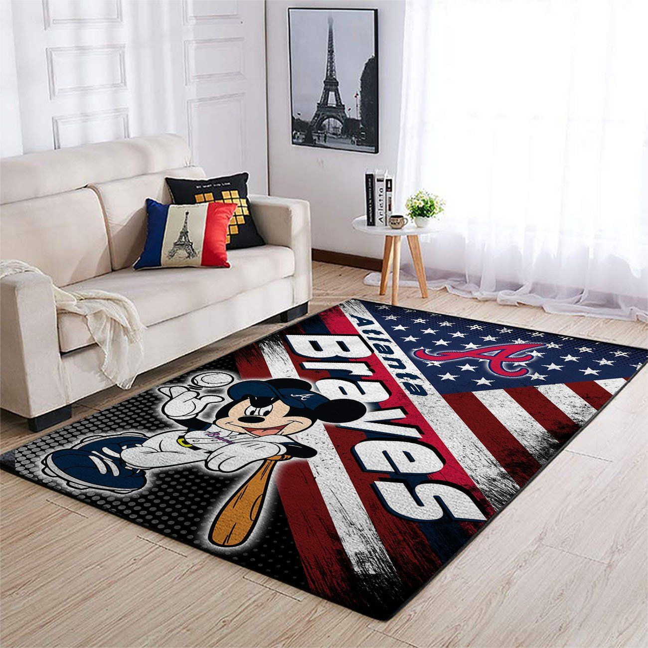 Atlanta Braves Team Logo Mickey Us Rectangle Area Rug – Full Print Carpet For Living Room & Bedroom Home Decor