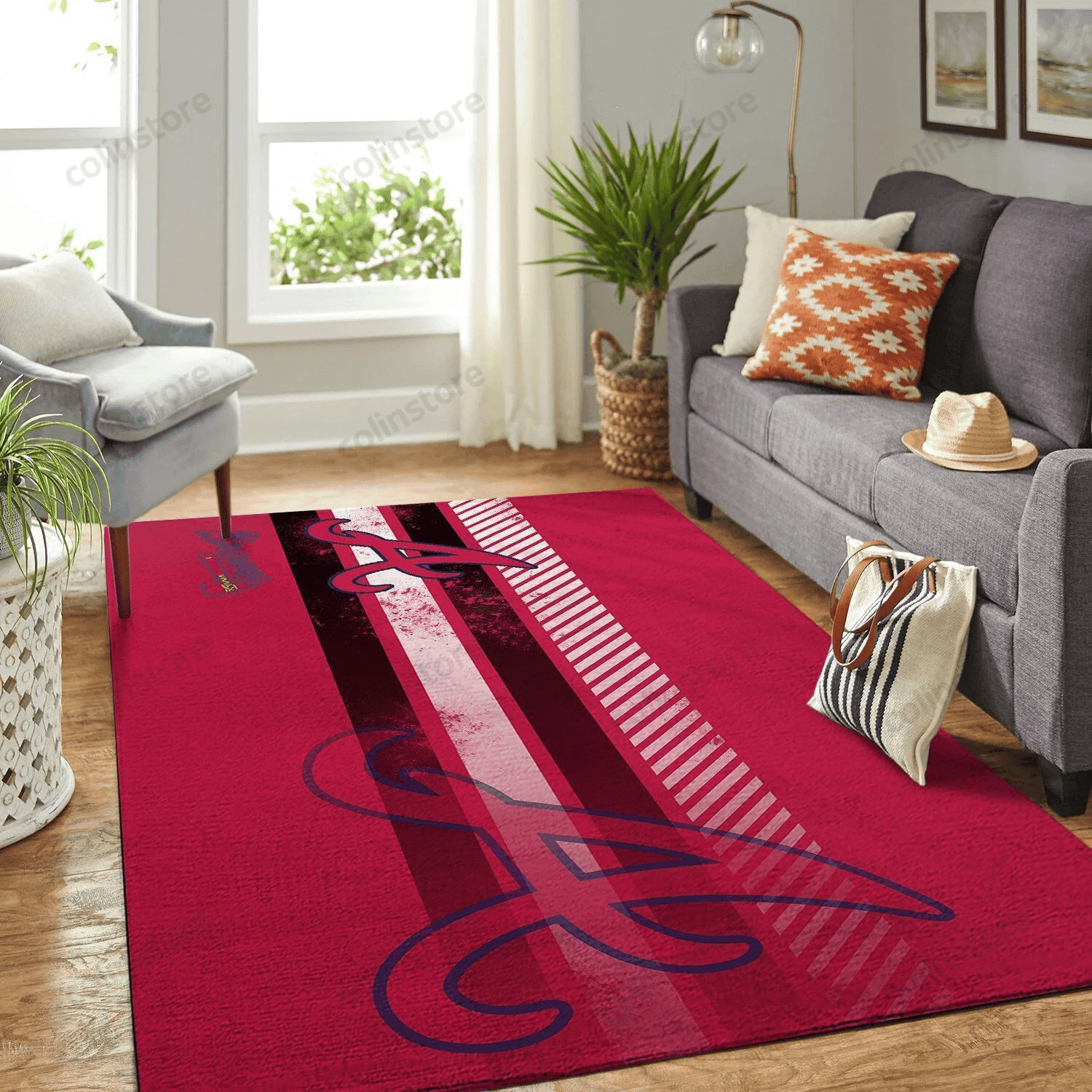 Atlanta Braves Team Logo Rectangle Area Rug – Full Print Carpet For Living Room & Bedroom Home Decor