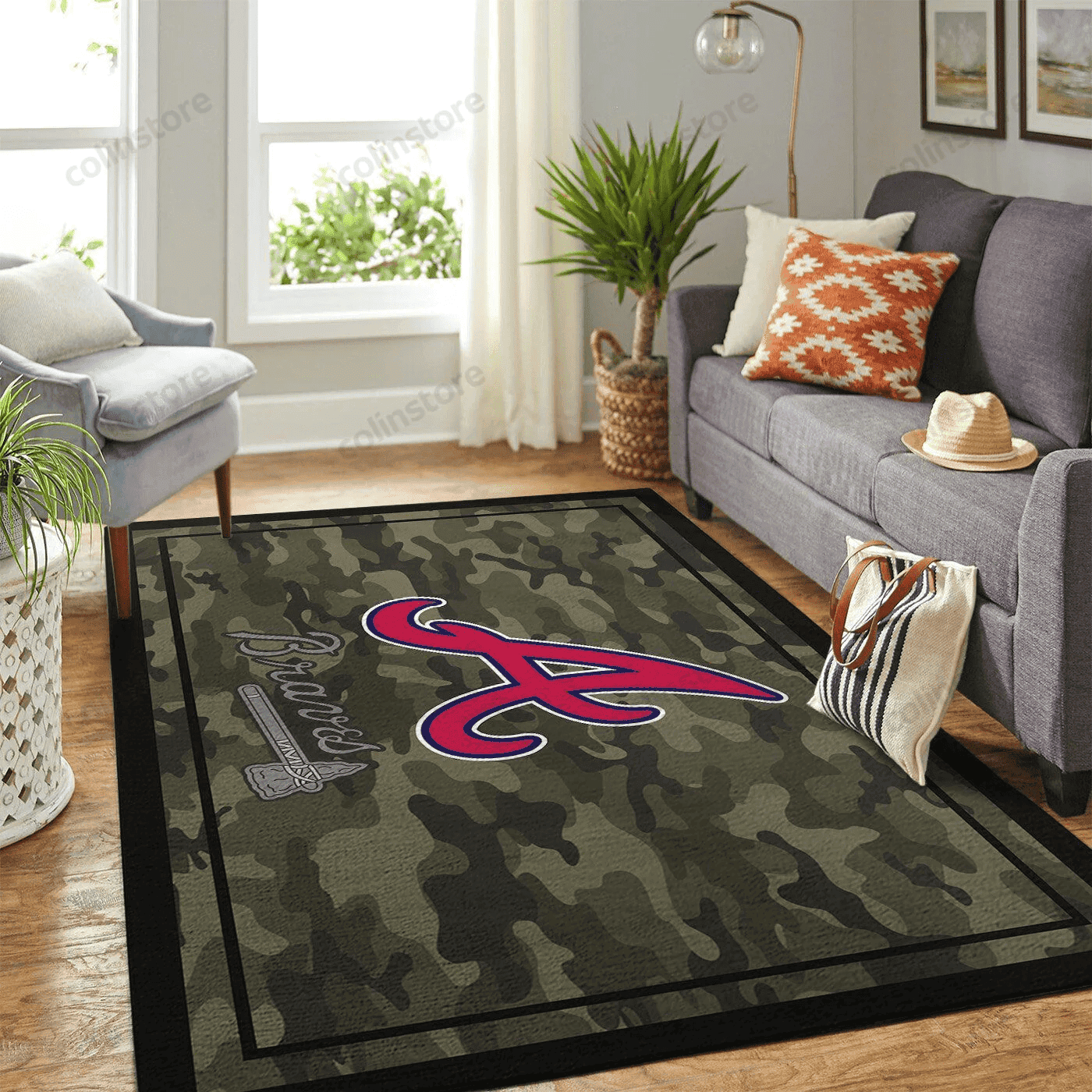 Atlanta Braves Team Logo Rectangle Area Rug – Full Print Carpet For Living Room & Bedroom Home Decor