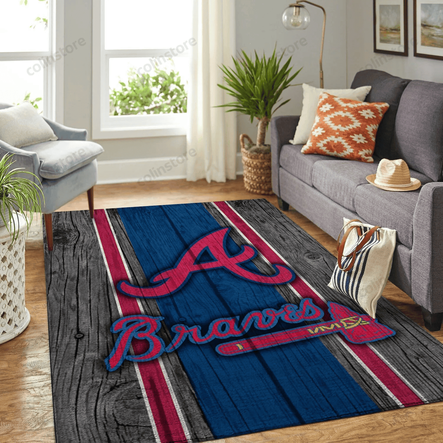 Atlanta Braves Team Logo Rectangle Area Rug – Full Print Carpet For Living Room & Bedroom Home Decor