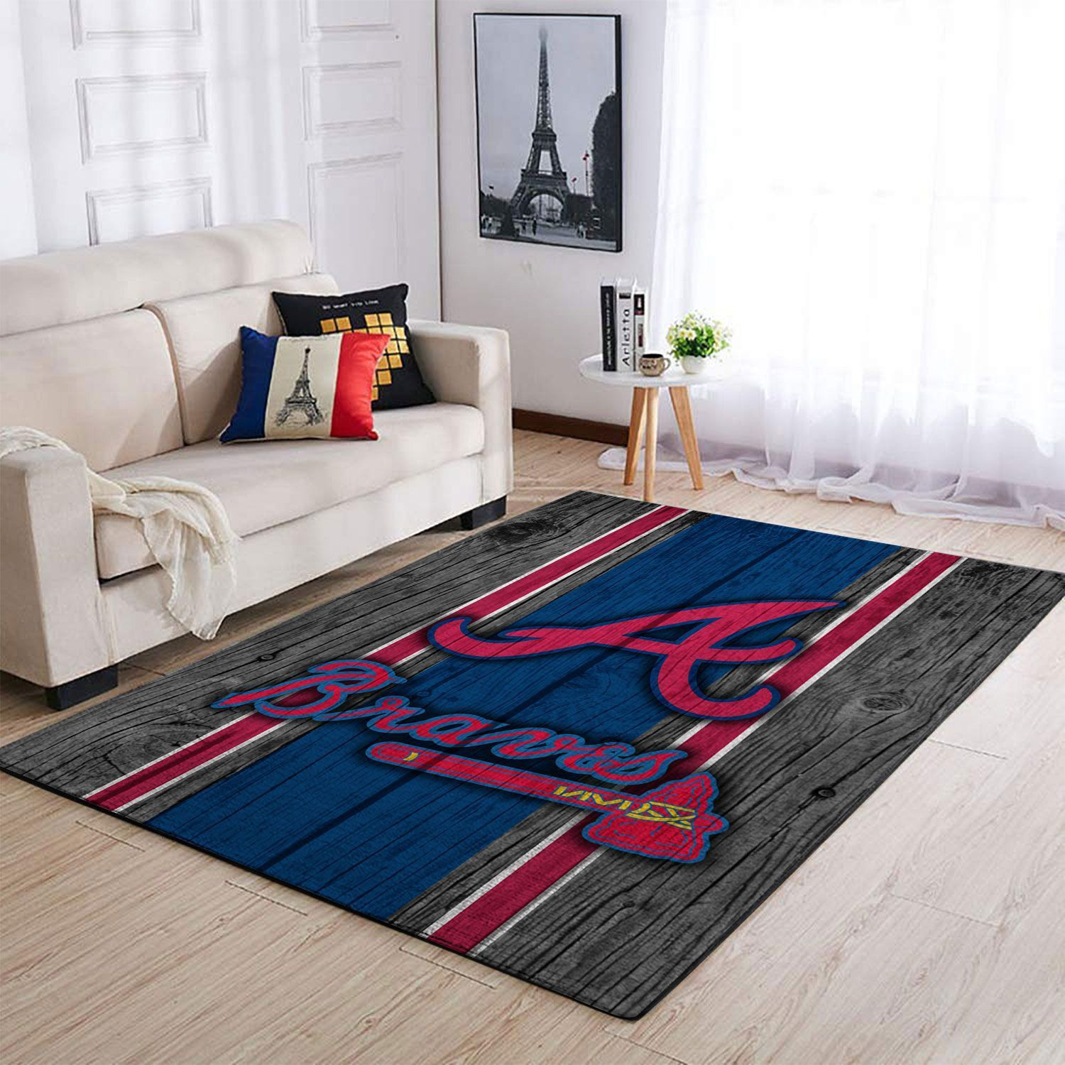 Atlanta Braves Team Logo Wooden Rectangle Area Rug – Full Print Carpet For Living Room & Bedroom Home Decor