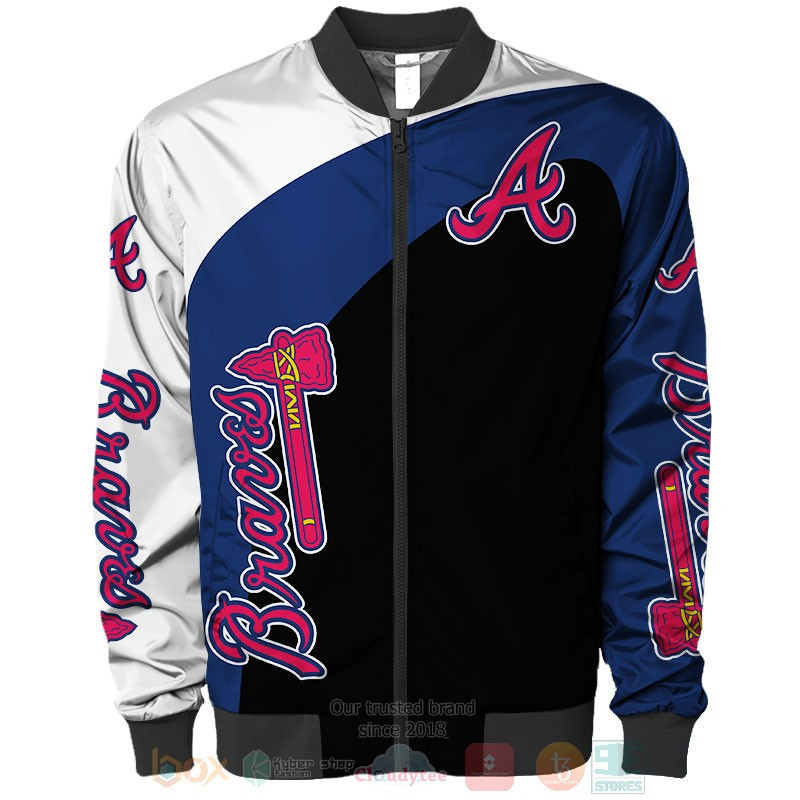 Atlanta Braves White Blue Black Bomber Jacket | MLB Team Jacket for Men & Women | Baseball Fan Gift
