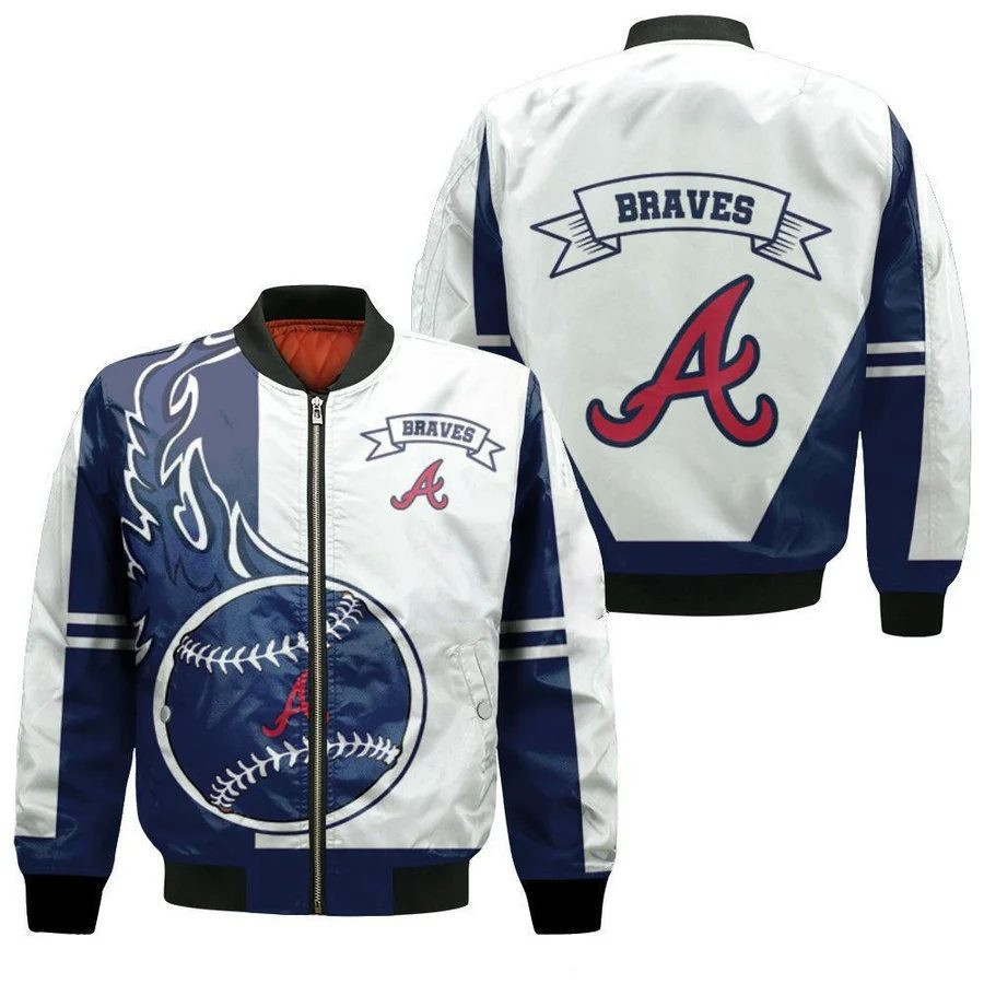 Atlanta Braves White Navy Blue Bomber Jacket | MLB Team Jacket for Men & Women | Baseball Fan Gift
