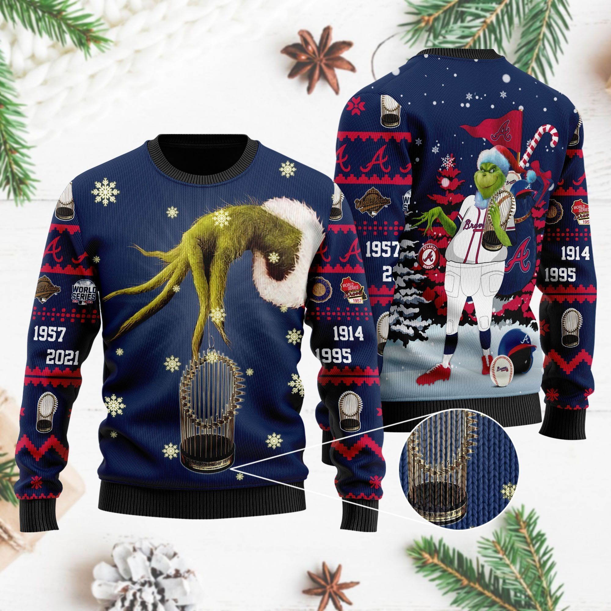 Atlanta Braves World Series Champions Grinch Ugly Christmas Sweater