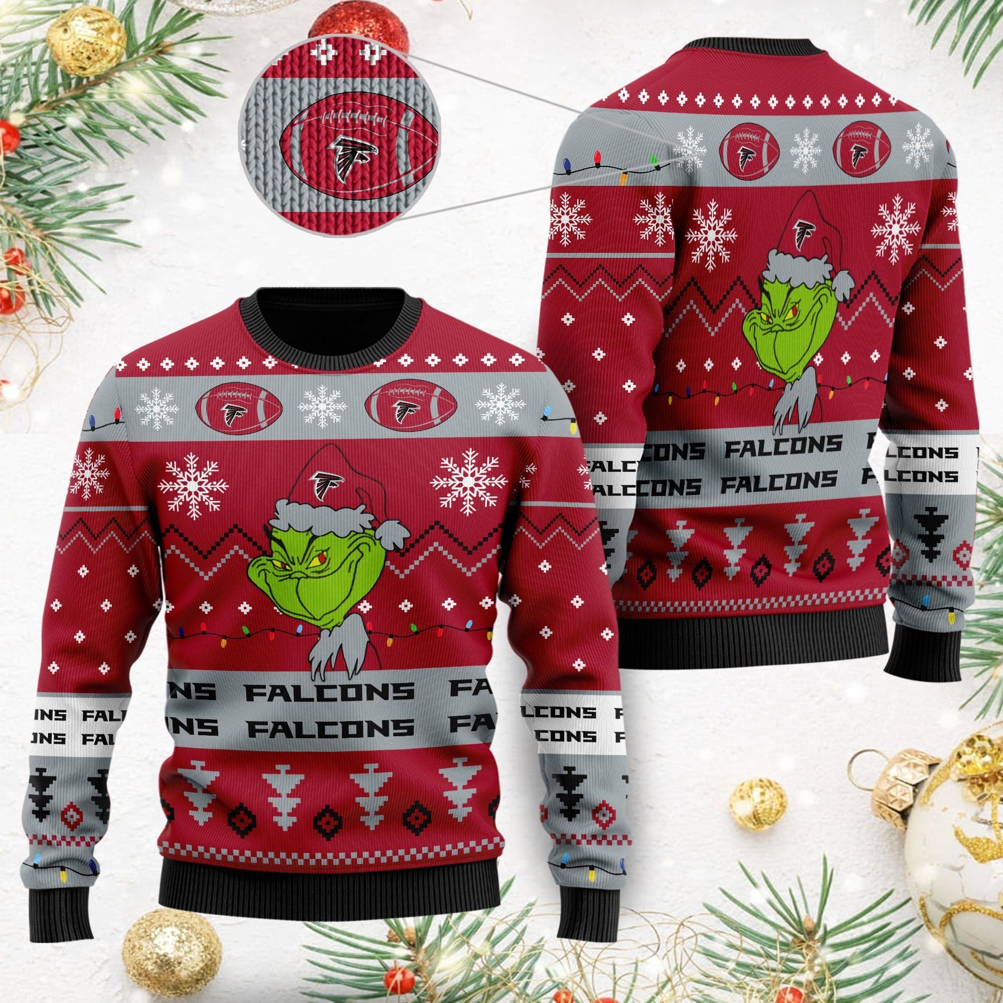 Atlanta Falcons American NFL Football Team Logo Cute Grinch 3D Men And Women Ugly Christmas Sweater For Sport Lovers On Christmas Days