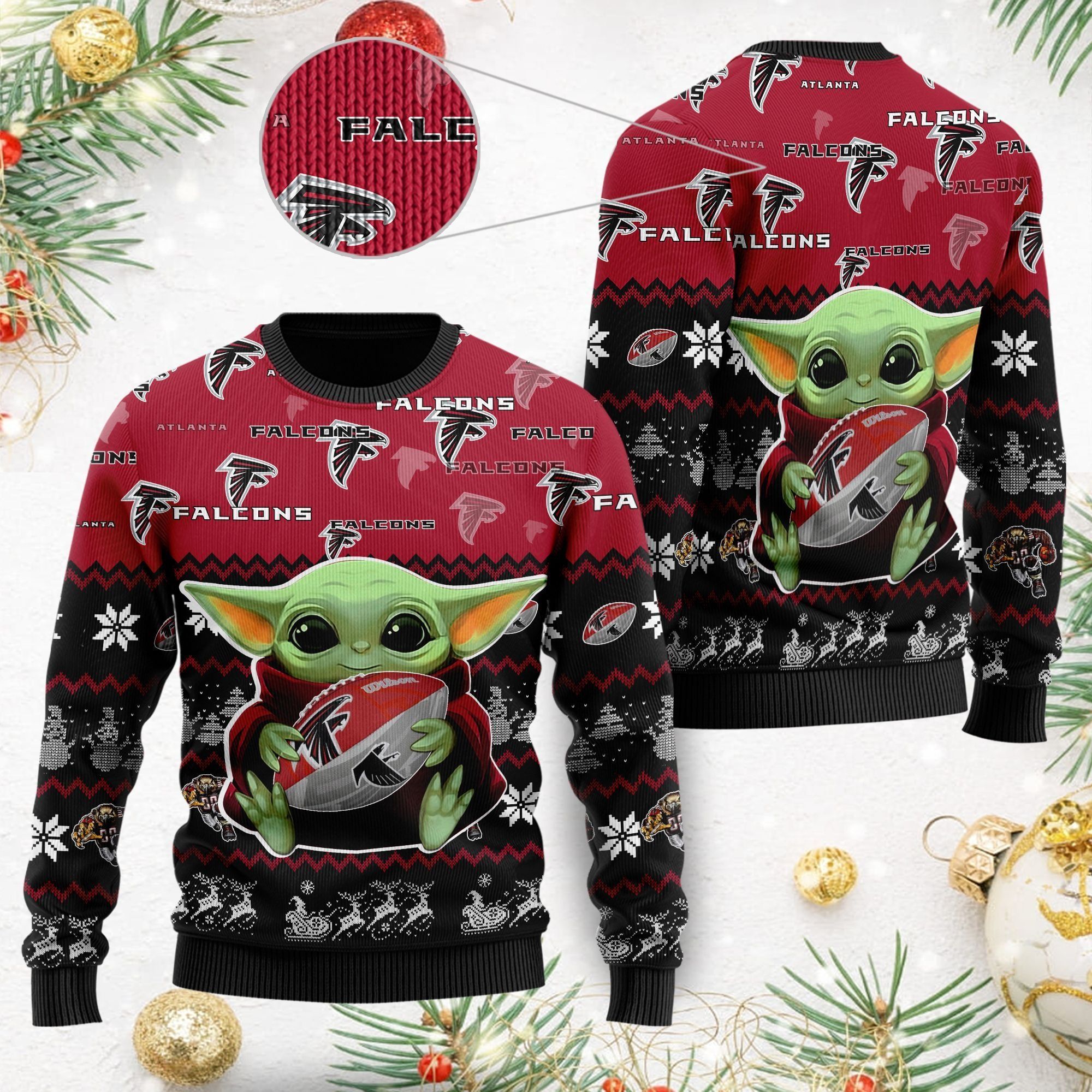 Atlanta Falcons Baby Yoda Ugly Christmas Sweater For American Football Fans