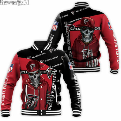 Atlanta Falcons Black Red Skull Varsity Baseball Jacket for Men & Women | NFL Team Fan Gift