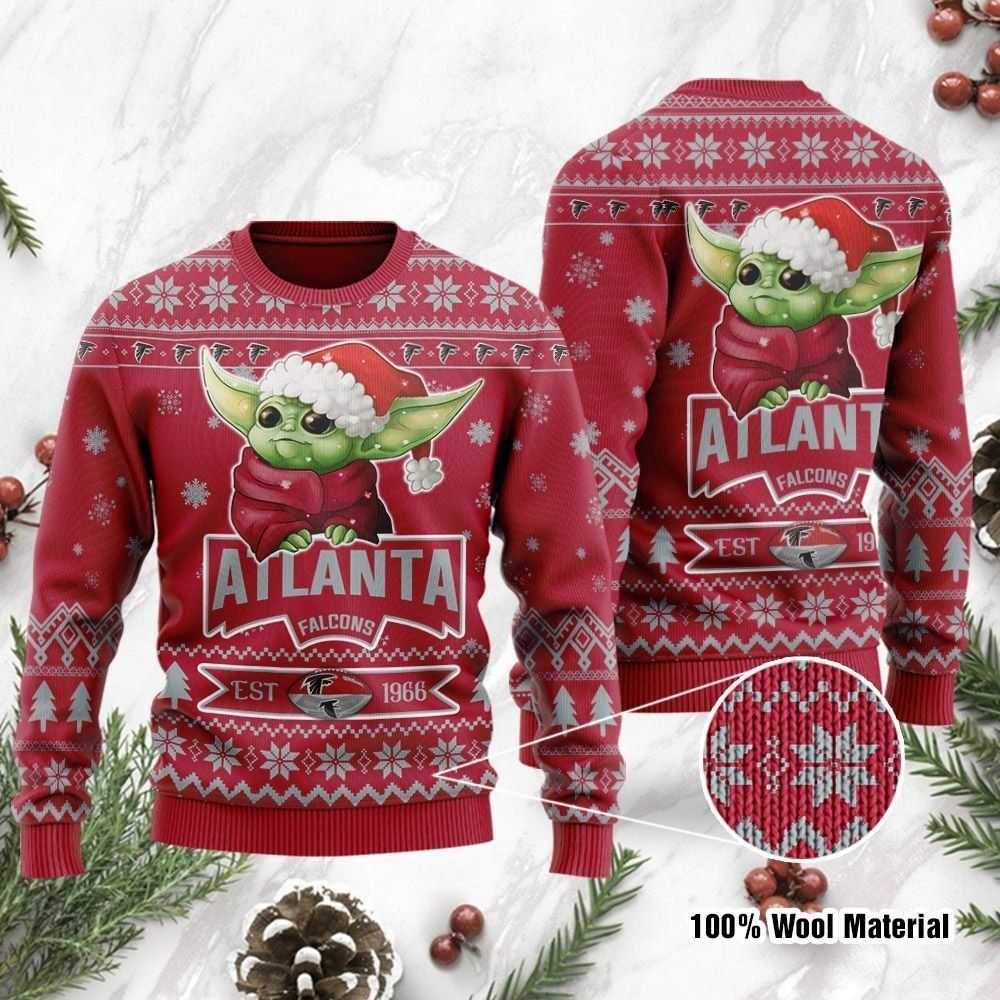 Atlanta Falcons Cute Baby Yoda Grogu Ugly Christmas Sweater Holiday Party Men Women Full Plus Size