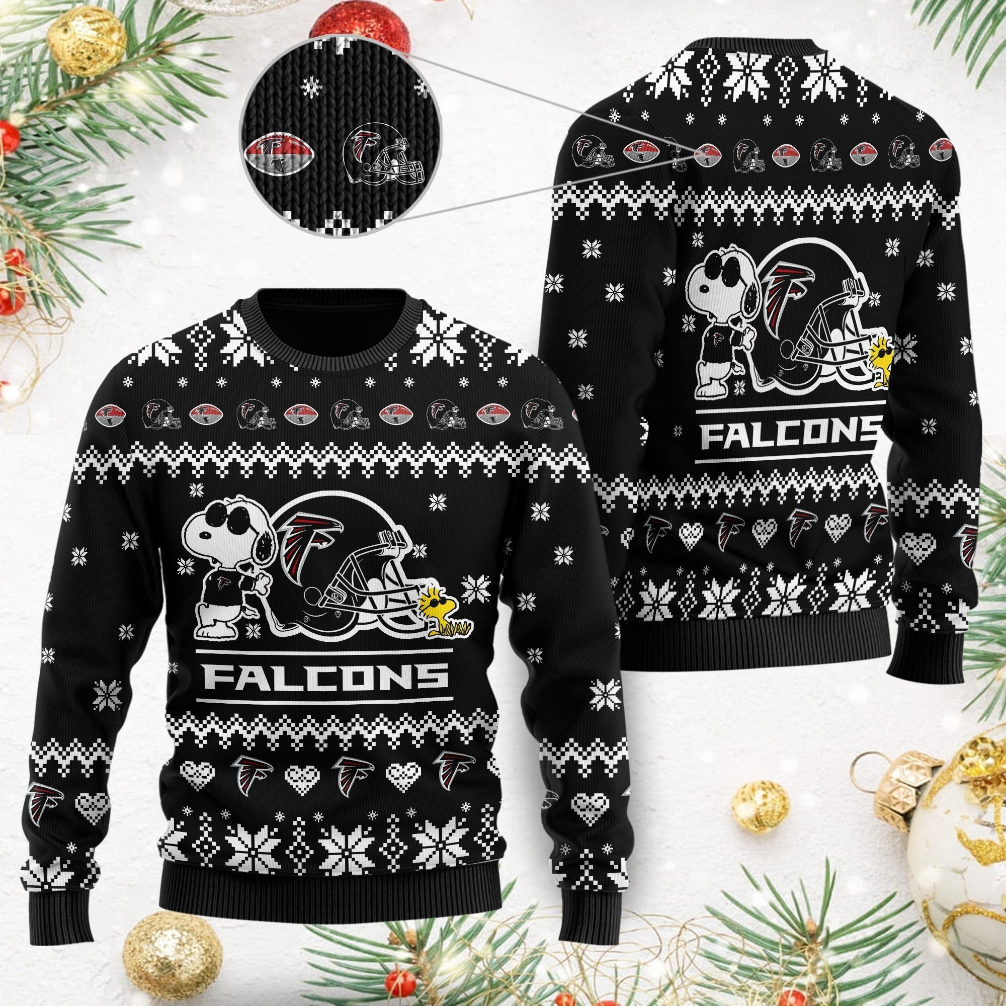 Atlanta Falcons Cute The Snoopy Show Football Helmet 3D All Over Print Ugly Christmas Sweater For American Football Players And Fans On Christmas Days