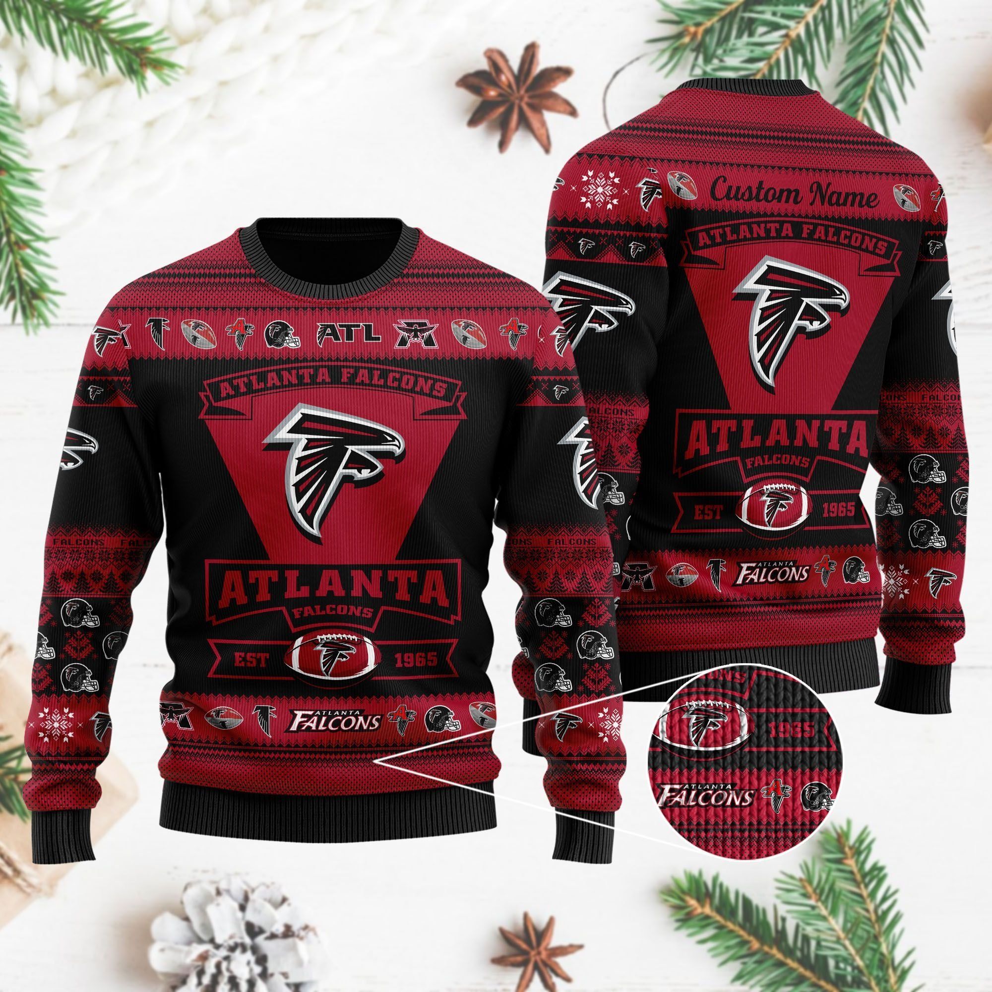 Atlanta Falcons Football Team Logo Custom Name Personalized Ugly Christmas Sweater Holiday Party Men Women Plus Size