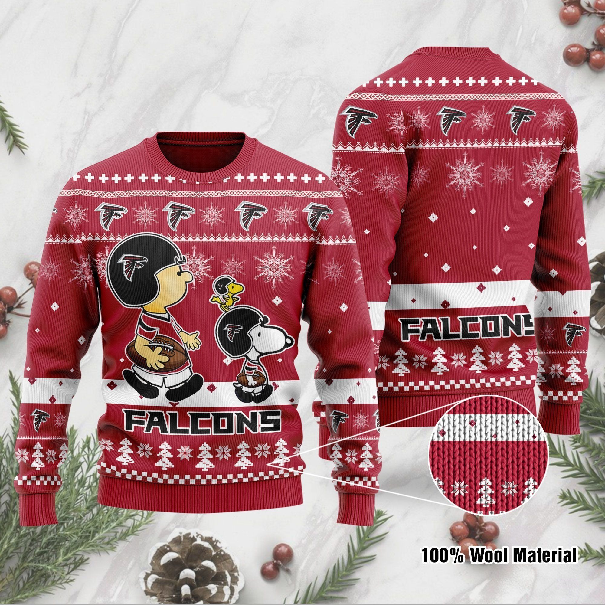Atlanta Falcons Funny Charlie Brown Peanuts Snoopy Ugly Christmas Sweater Holiday Party Men Women Plus Size