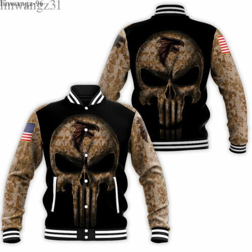 Atlanta Falcons Punisher Skull Camo Varsity Baseball Jacket for Men & Women | NFL Team Fan Gift