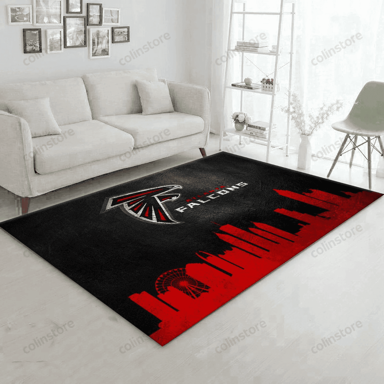 Atlanta Falcons Skyline Team Logos Rectangle Area Rug – Full Print Carpet For Living Room & Bedroom Home Decor