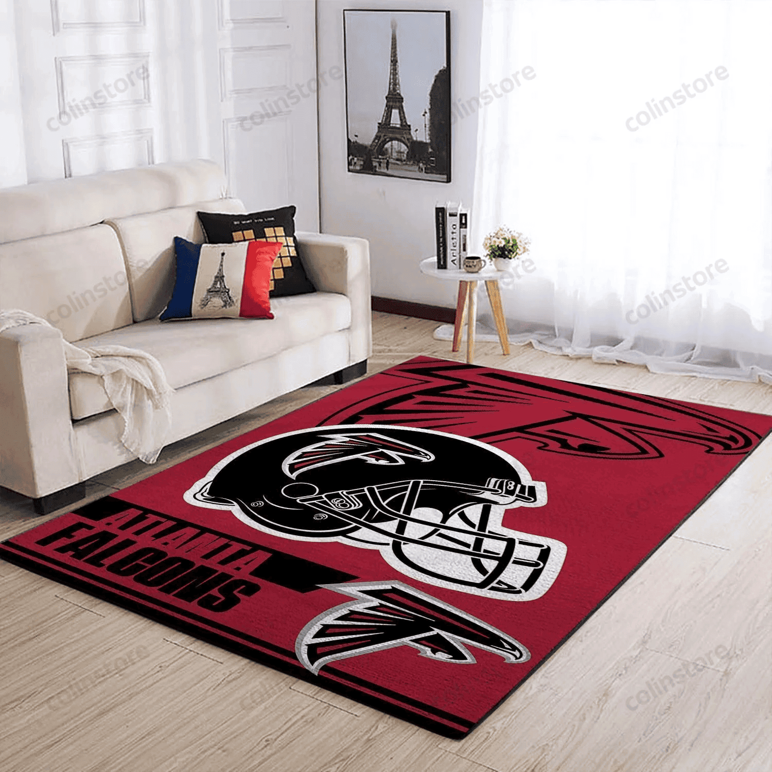 Atlanta Falcons Team Logo Helmet Rectangle Area Rug – Full Print Carpet For Living Room & Bedroom Home Decor