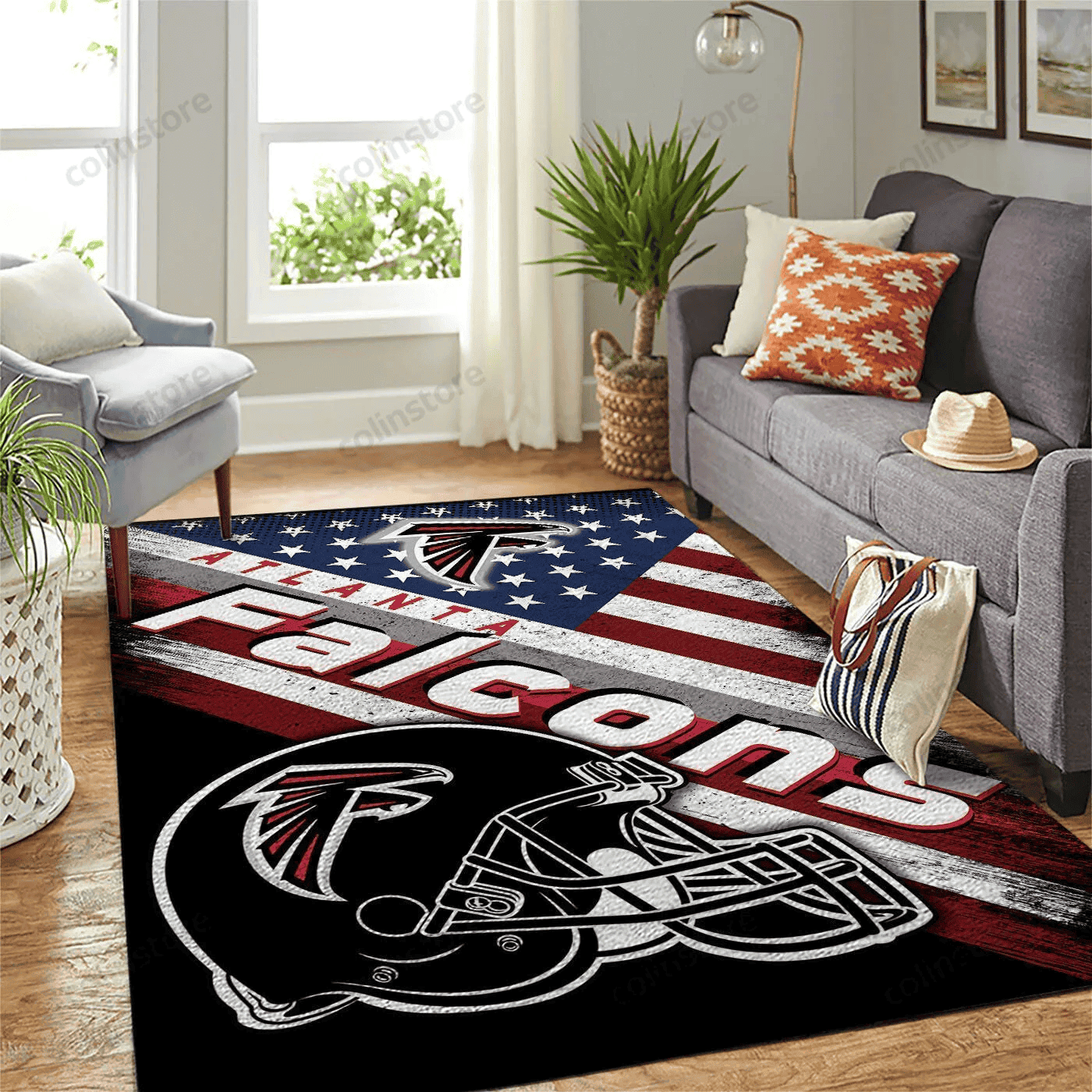 Atlanta Falcons Team Logo Rectangle Area Rug – Full Print Carpet For Living Room & Bedroom Home Decor