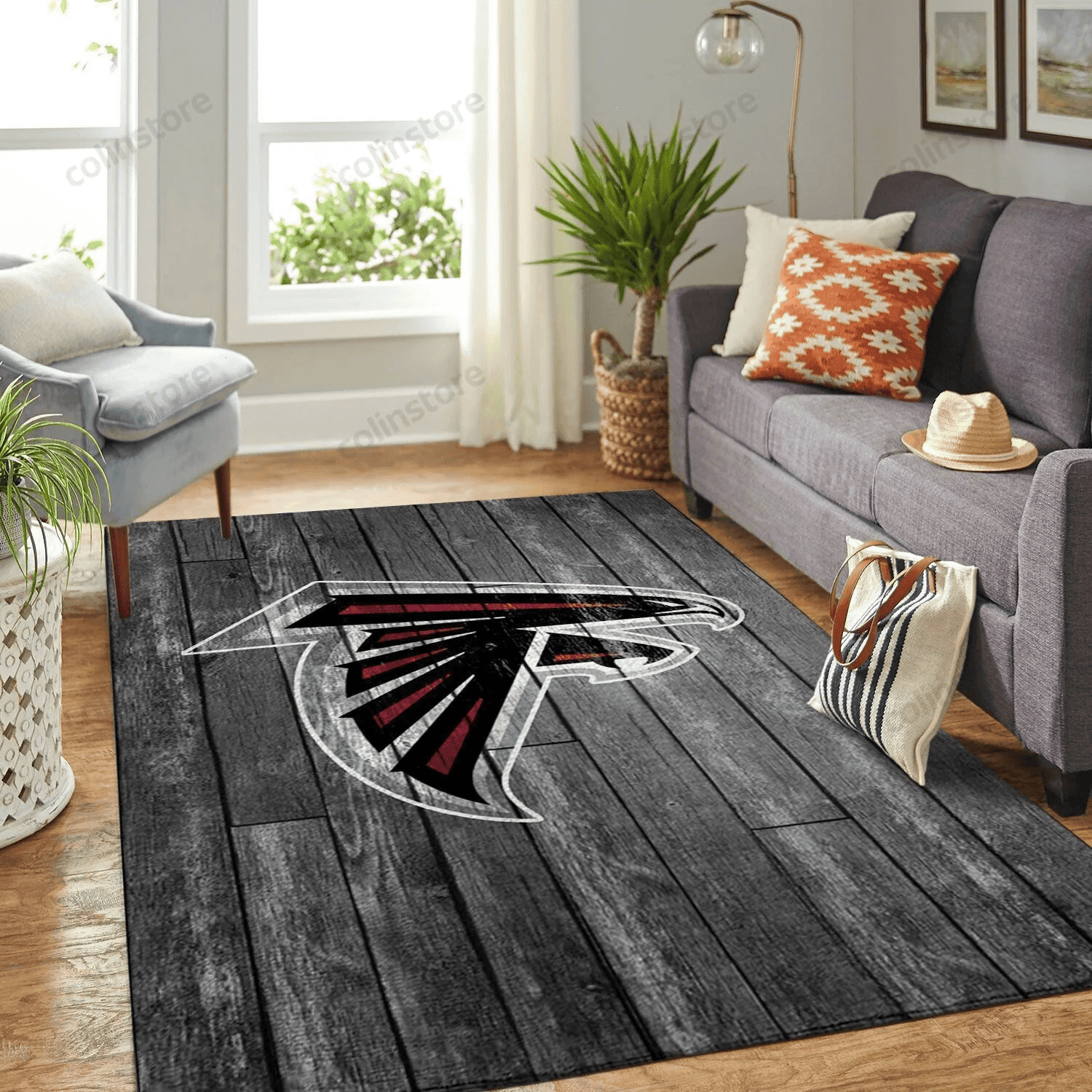 Atlanta Falcons Team Logo Rectangle Area Rug – Full Print Carpet For Living Room & Bedroom Home Decor