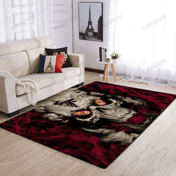 Atlanta Falcons Team Logo Skull 3D Rectangle Area Rug – Full Print Carpet For Living Room & Bedroom Home Decor
