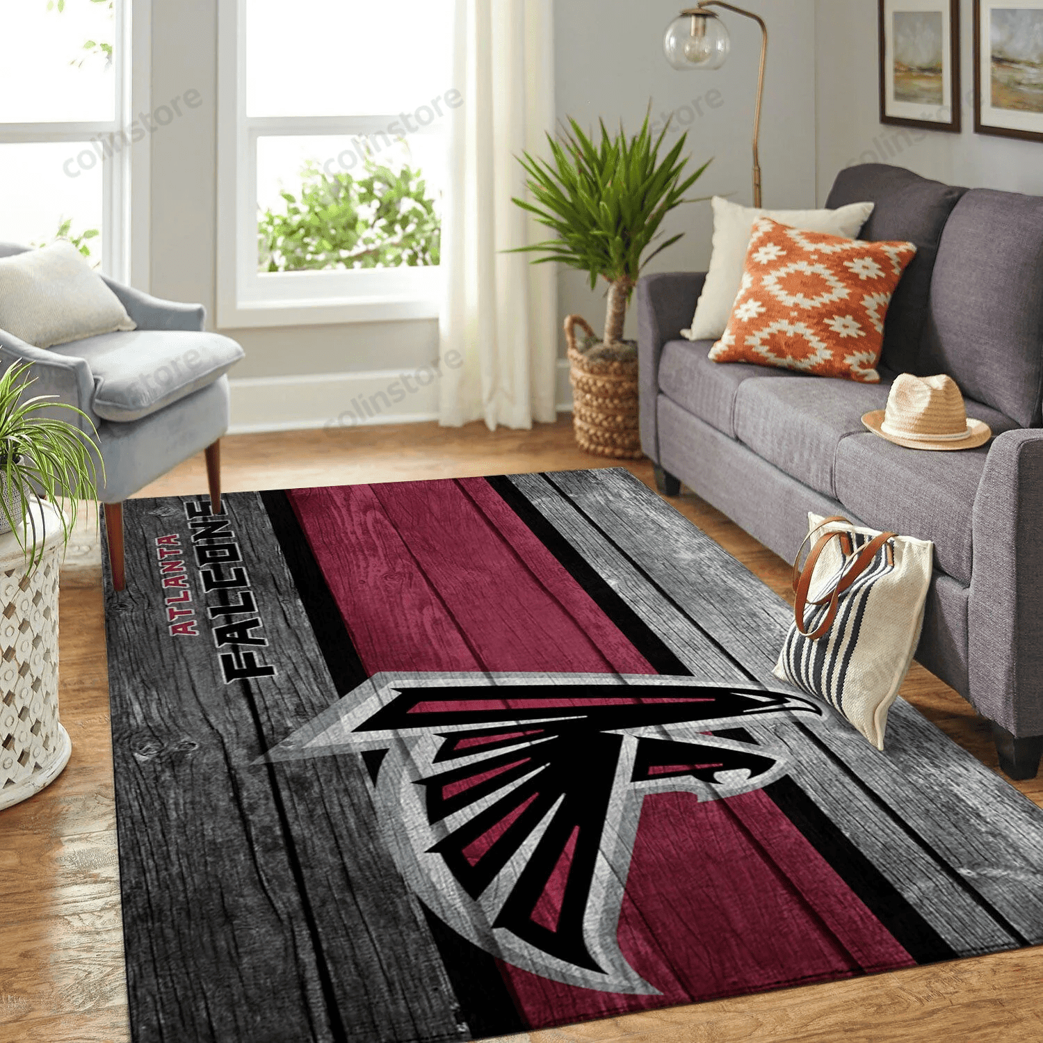 Atlanta Falcons Team Logo Wooden Rectangle Area Rug – Full Print Carpet For Living Room & Bedroom Home Decor
