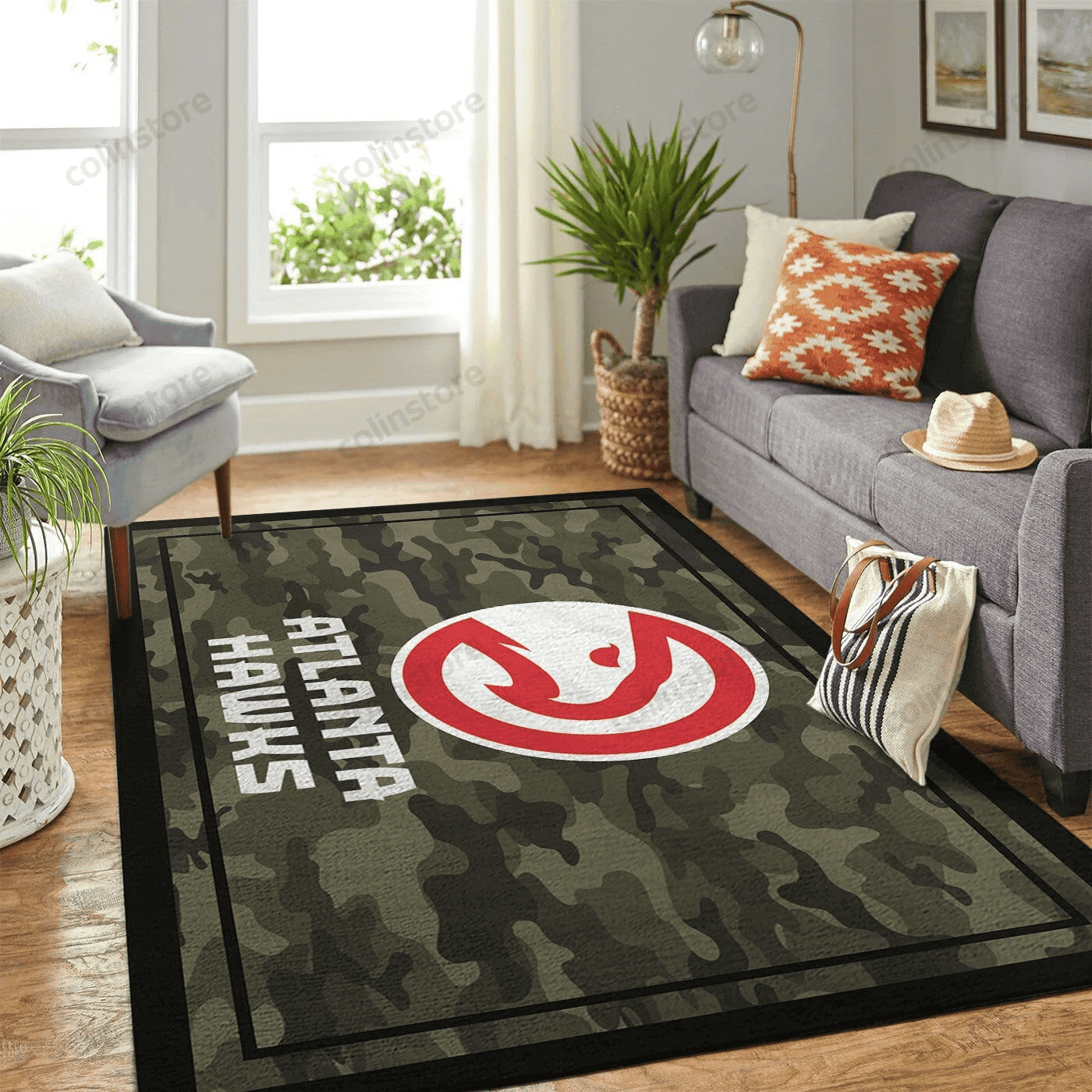 Atlanta Hawks Camouflage 3D Rectangle Area Rug – Full Print Carpet For Living Room & Bedroom Home Decor