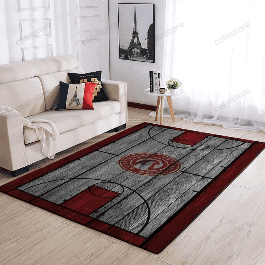 Atlanta Hawks Stadium Wooden Style 3D Rectangle Area Rug – Full Print Carpet For Living Room & Bedroom Home Decor