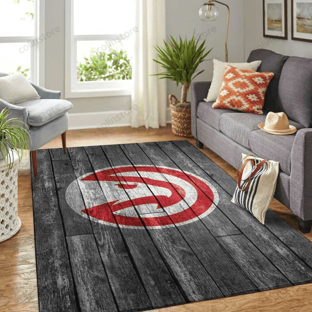 Atlanta Hawks Team Logo Grey Rectangle Area Rug – Full Print Carpet For Living Room & Bedroom Home Decor