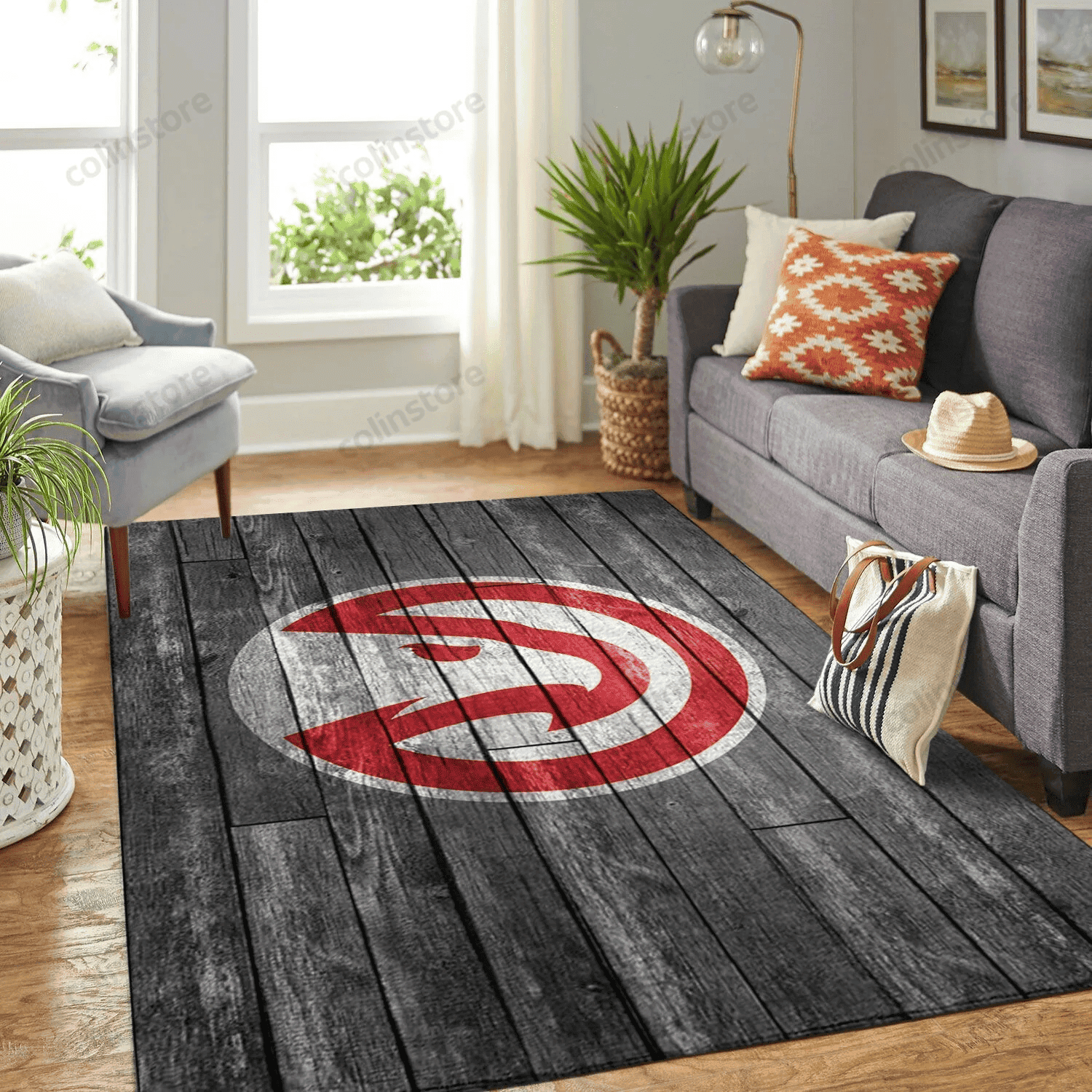 Atlanta Hawks Team Logo Rectangle Area Rug – Full Print Carpet For Living Room & Bedroom Home Decor