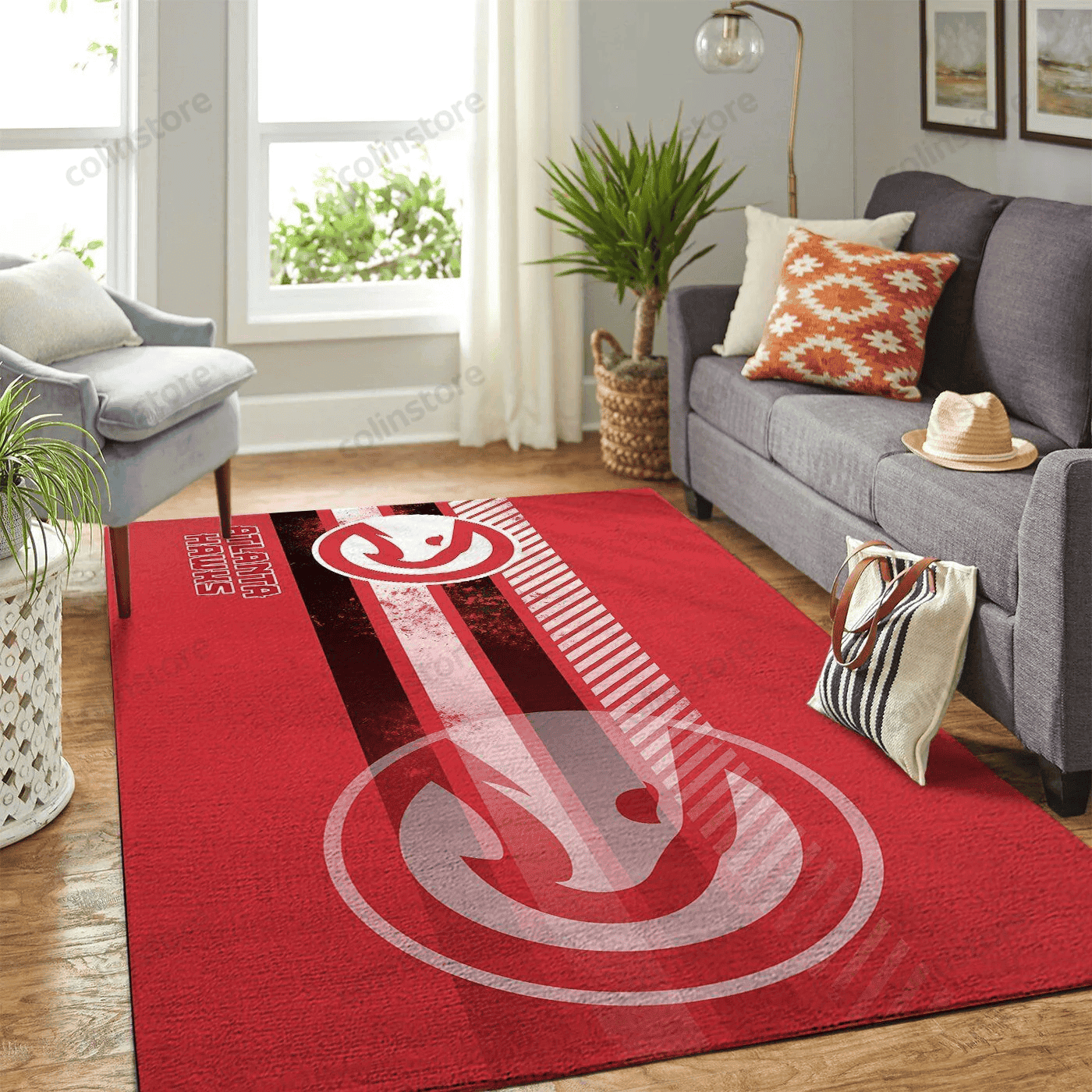 Atlanta Hawks Team Logo Rectangle Area Rug – Full Print Carpet For Living Room & Bedroom Home Decor