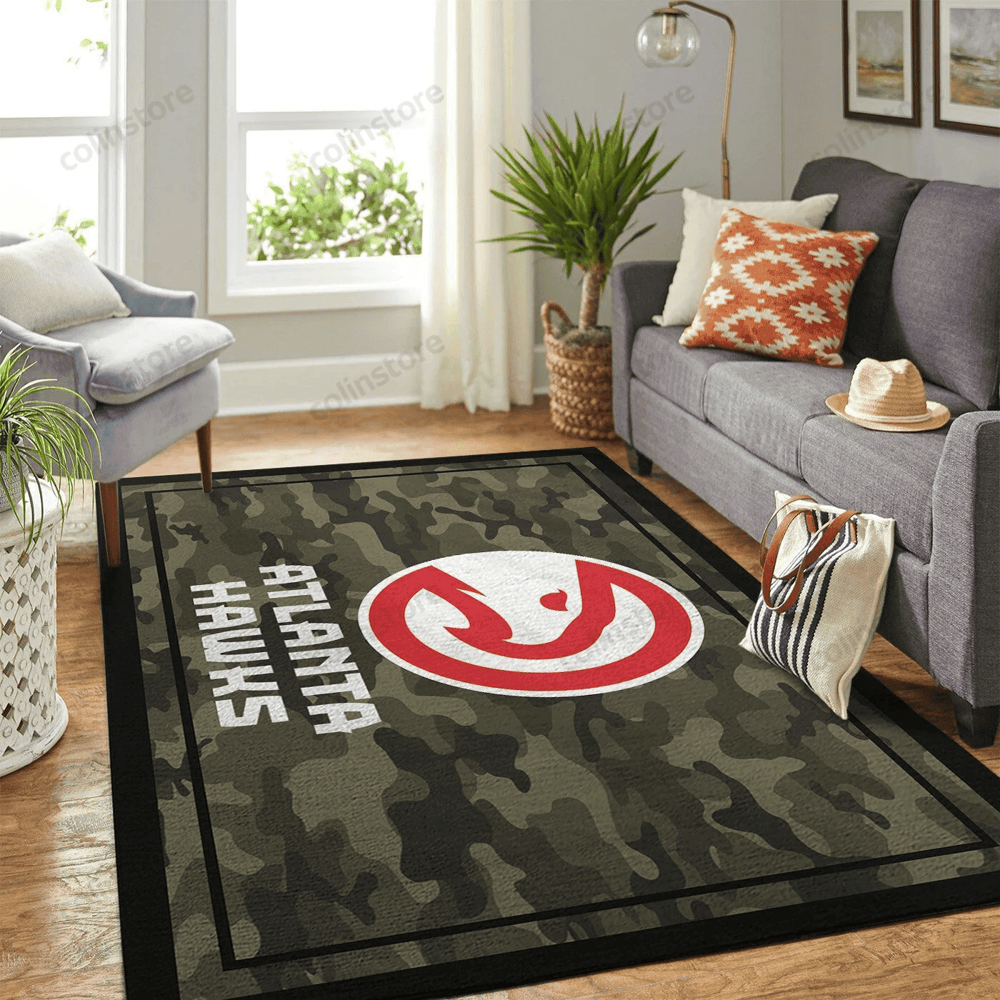 Atlanta Hawks Team Logo Rectangle Area Rug – Full Print Carpet For Living Room & Bedroom Home Decor