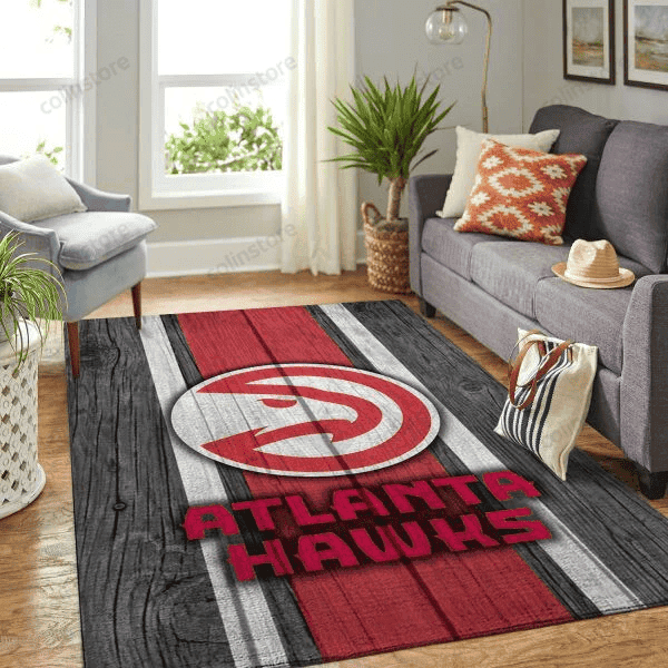 Atlanta Hawks Team Logo Wooden 3D Rectangle Area Rug – Full Print Carpet For Living Room & Bedroom Home Decor