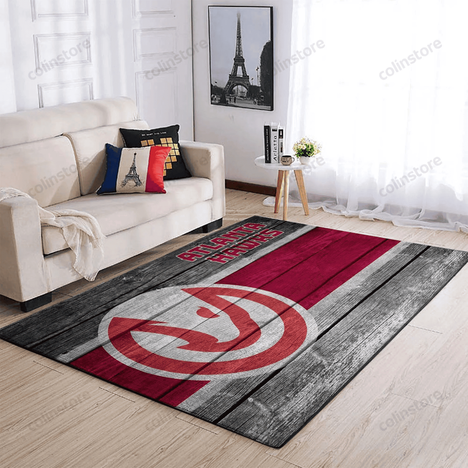 Atlanta Hawks Team Logo Wooden 3D Rectangle Area Rug – Full Print Carpet For Living Room & Bedroom Home Decor