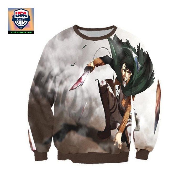 Attack On Titan Sweater Levi In Battle With Tattered 3D Printed Sweater