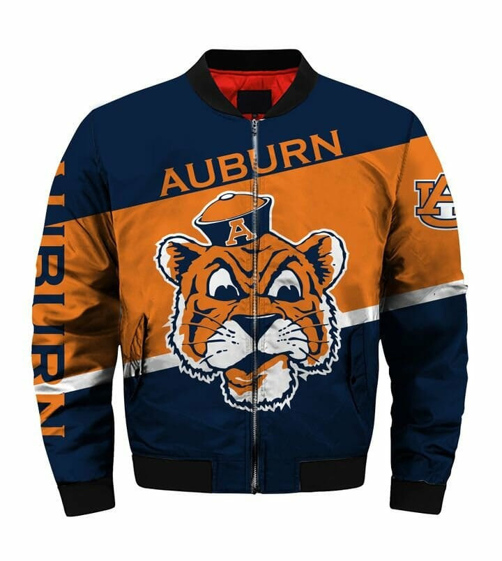 Auburn Tigers Orange Blue Mascot Bomber Jacket | NCAA College Team Jacket for Men & Women | Sports Fan Gift