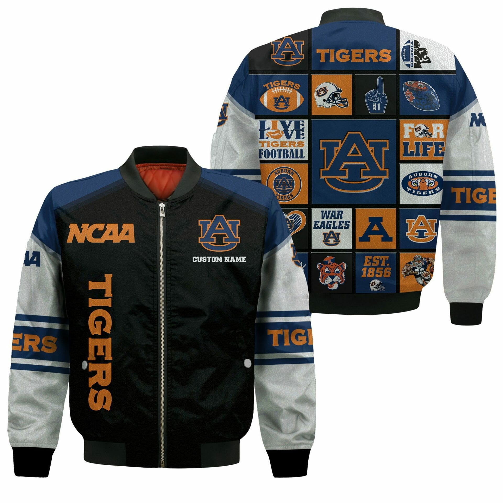 Auburn Tigers Personalized Black Blue Bomber Jacket | NCAA College Team Jacket for Men & Women | Sports Fan Gift