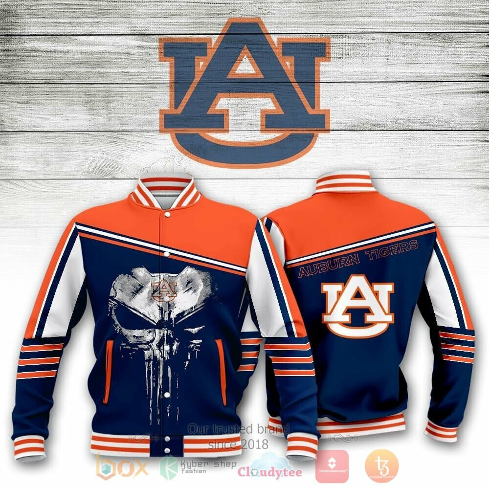 Auburn Tigers Punisher Skull Varsity Baseball Jacket for Men & Women | NCAA Team Fan Gift