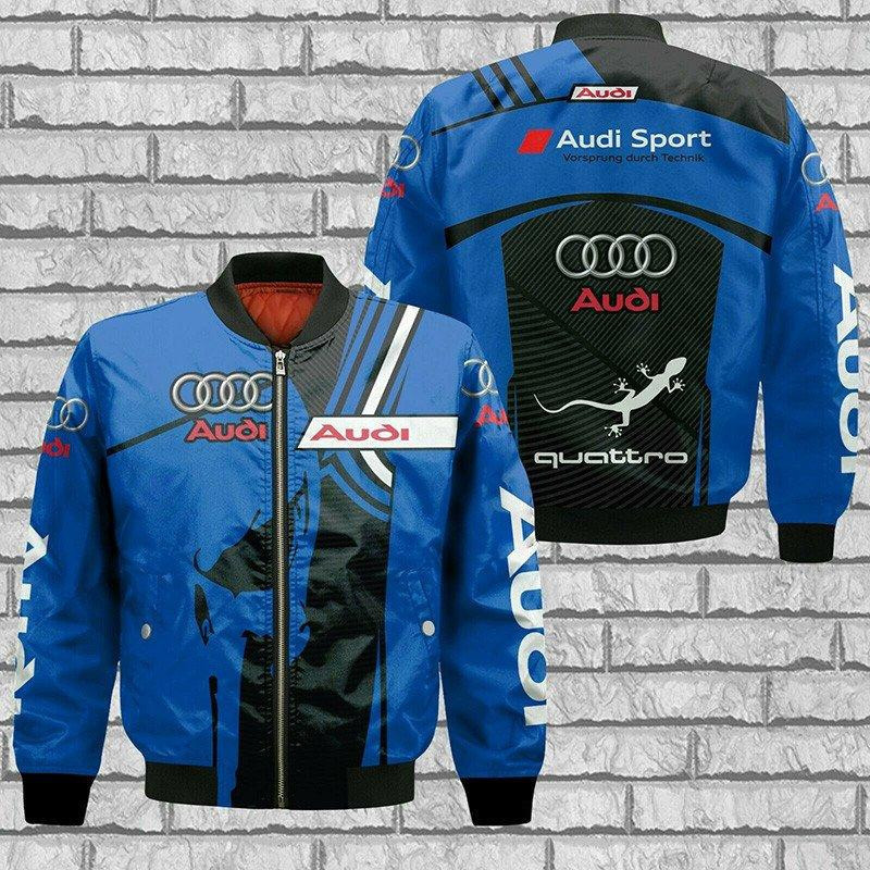 Audi Quattro Blue Skull Bomber Jacket | Automotive Jacket for Men & Women | Car Fan Gift