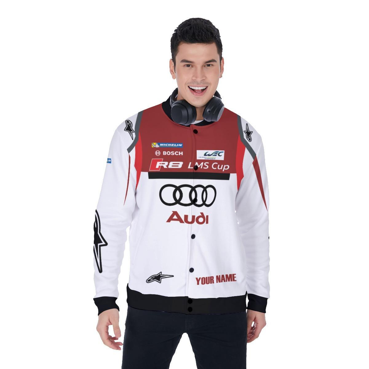 Audi Racing Personalized Name Varsity Baseball Jacket for Men & Women | Vehicle Brand Fan Gift