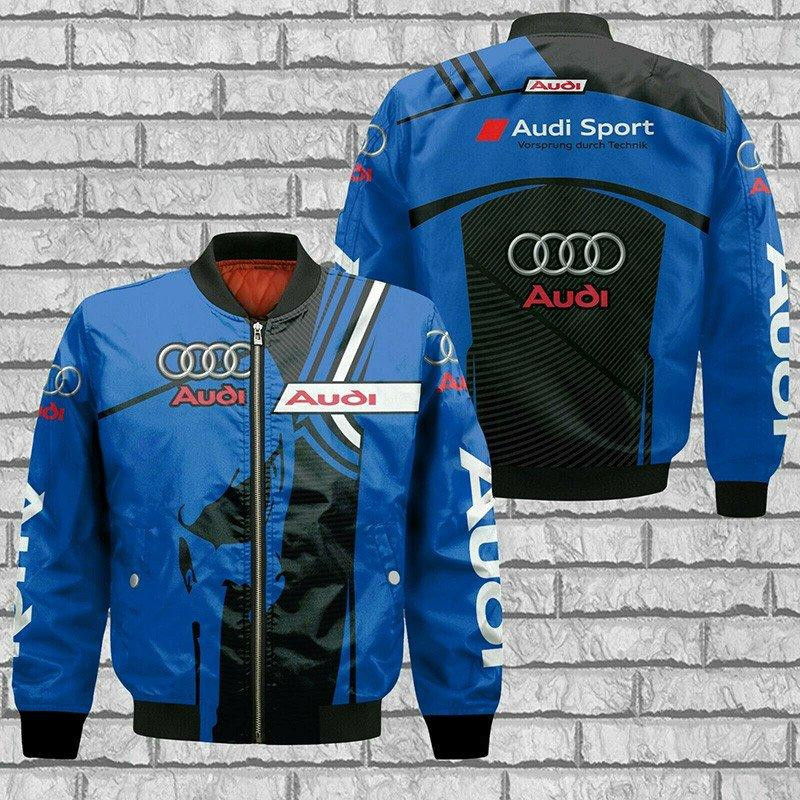 Audi Sport Blue Skull Bomber Jacket | Motorsport Racing Jacket for Men & Women | Racing Fan Gift