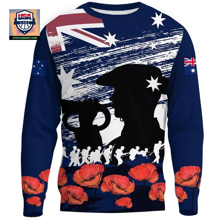 Australia Anzac Sweater Lest We Forget Flag And Poppies A24