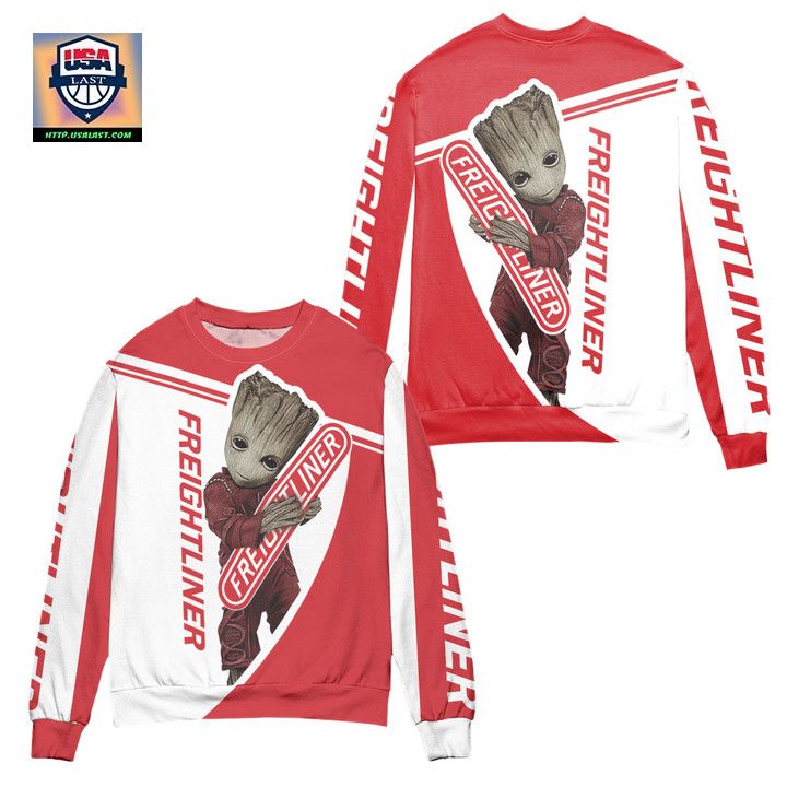 Baby Groot Freightliner Ugly Christmas Sweater Red White