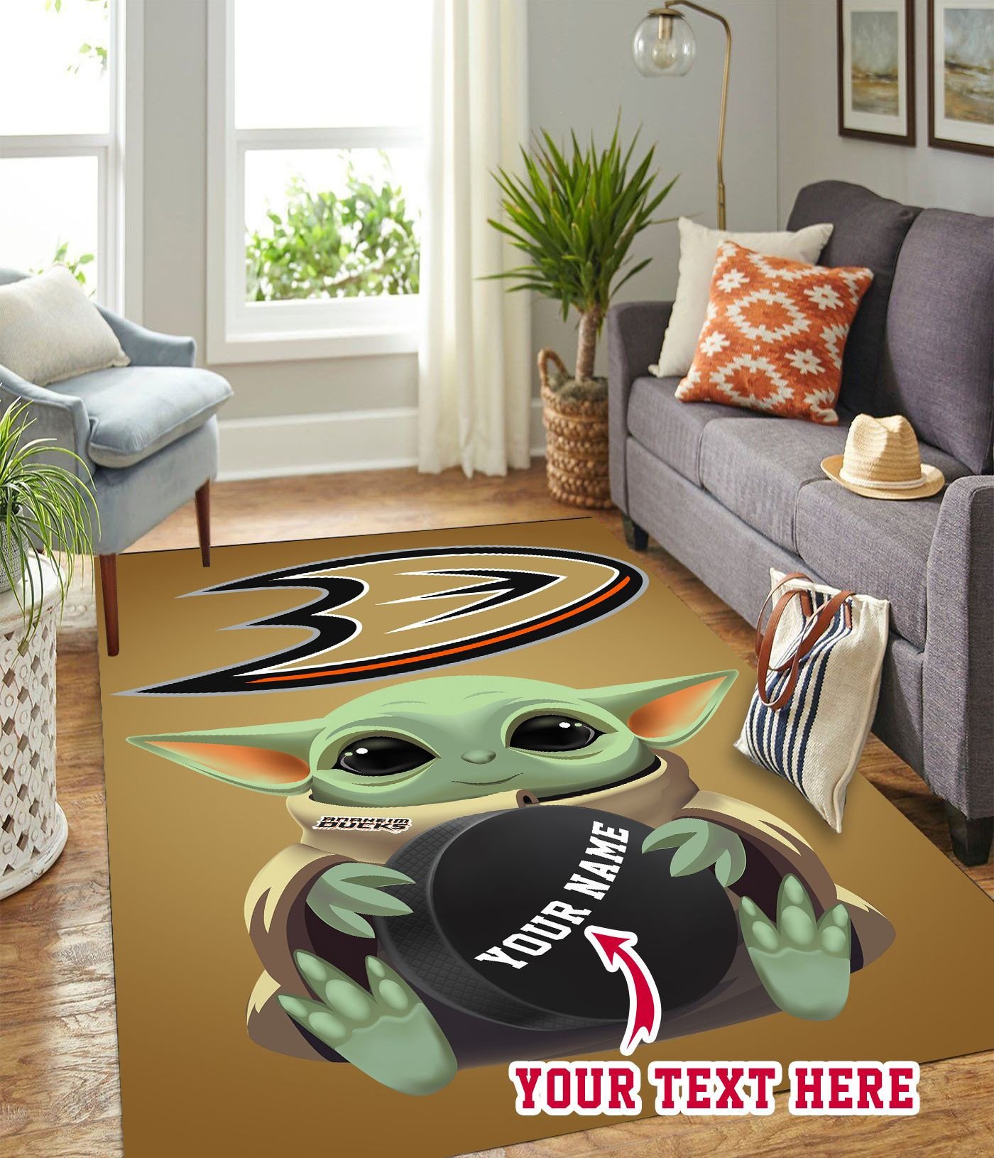 Baby Yoda Anaheim Ducks Personalized Custom Rectangle Area Rug – Full Print Carpet For Living Room & Bedroom Home Decor