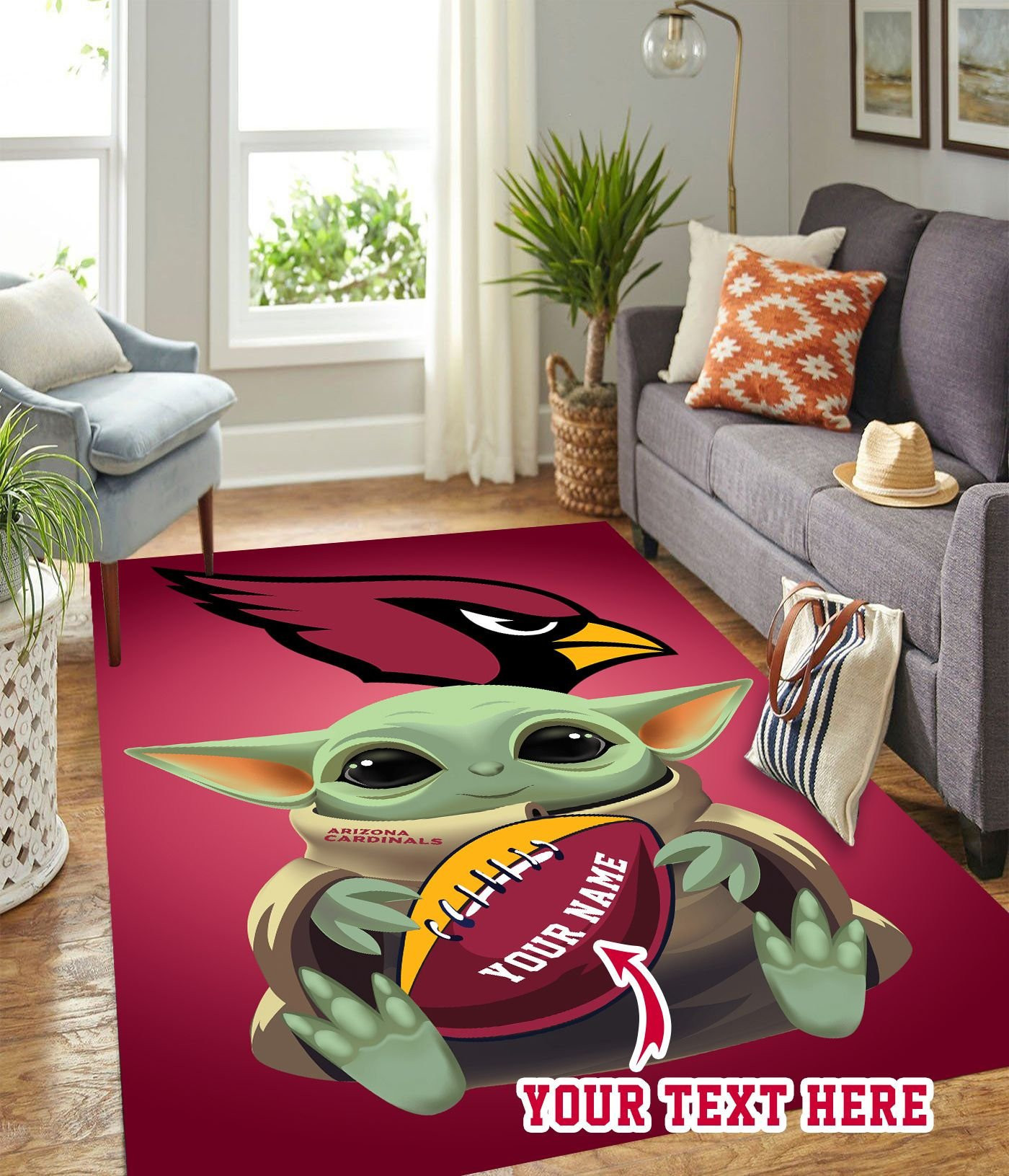 Baby Yoda Arizona Cardinals American Football Personalized Rectangle Area Rug – Full Print Carpet For Living Room & Bedroom Home Decor