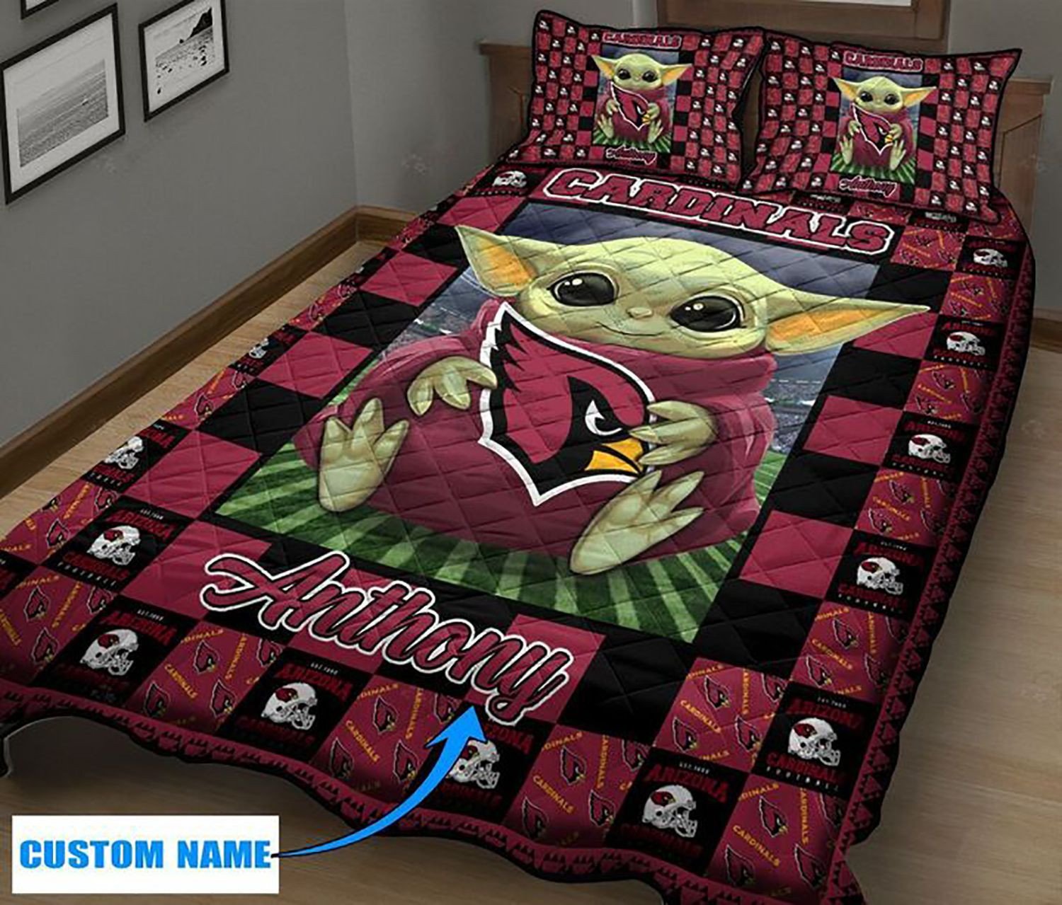 Baby Yoda Arizona Cardinals Personalized Custom Rectangle Area Rug – Full Print Carpet For Living Room & Bedroom Home Decor