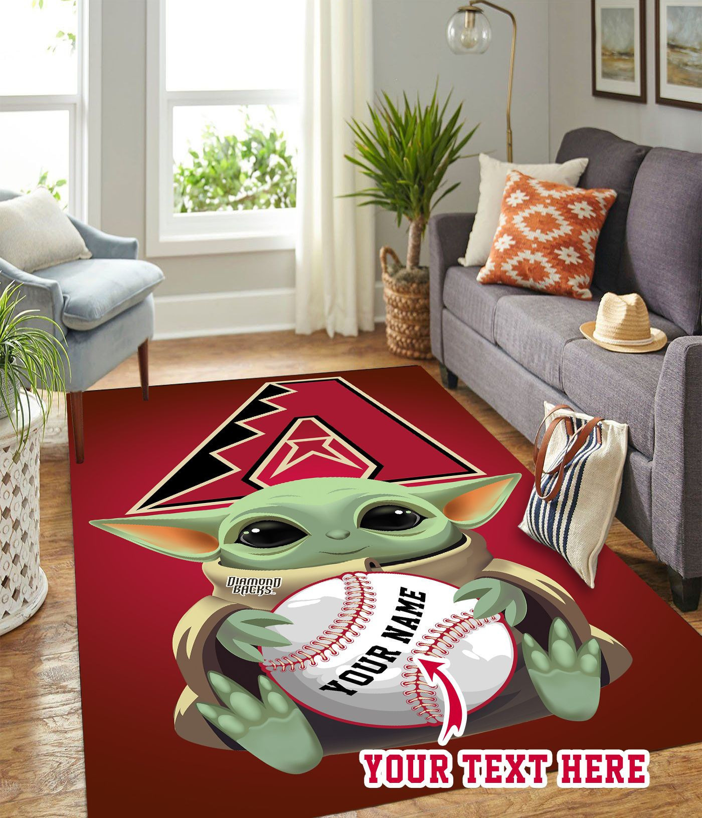 Baby Yoda Arizona Diamondbacks Personalized Custom Rectangle Area Rug – Full Print Carpet For Living Room & Bedroom Home Decor