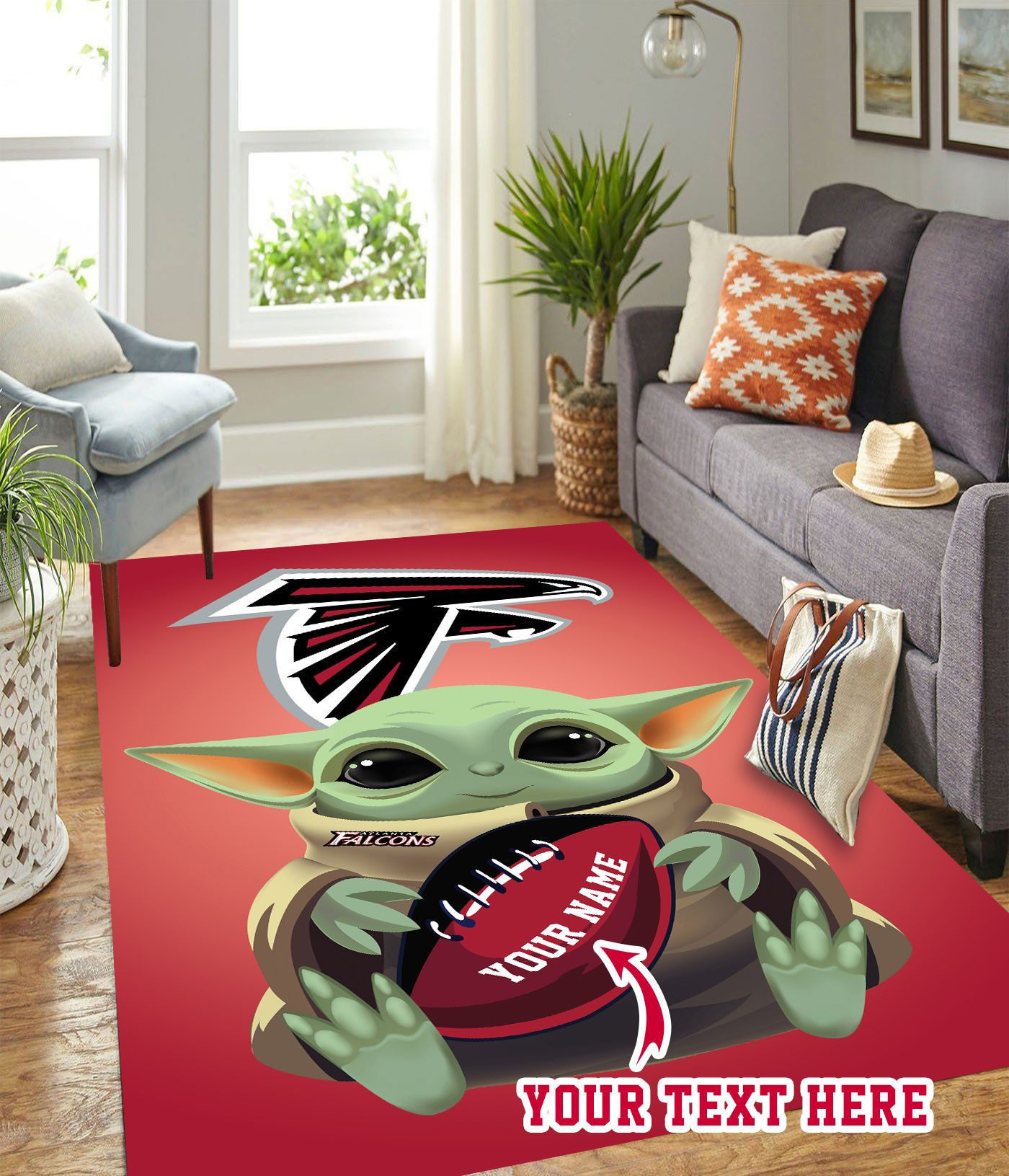 Baby Yoda Atlanta Falcons American Football Personalized Custom Rectangle Area Rug – Full Print Carpet For Living Room & Bedroom Home Decor