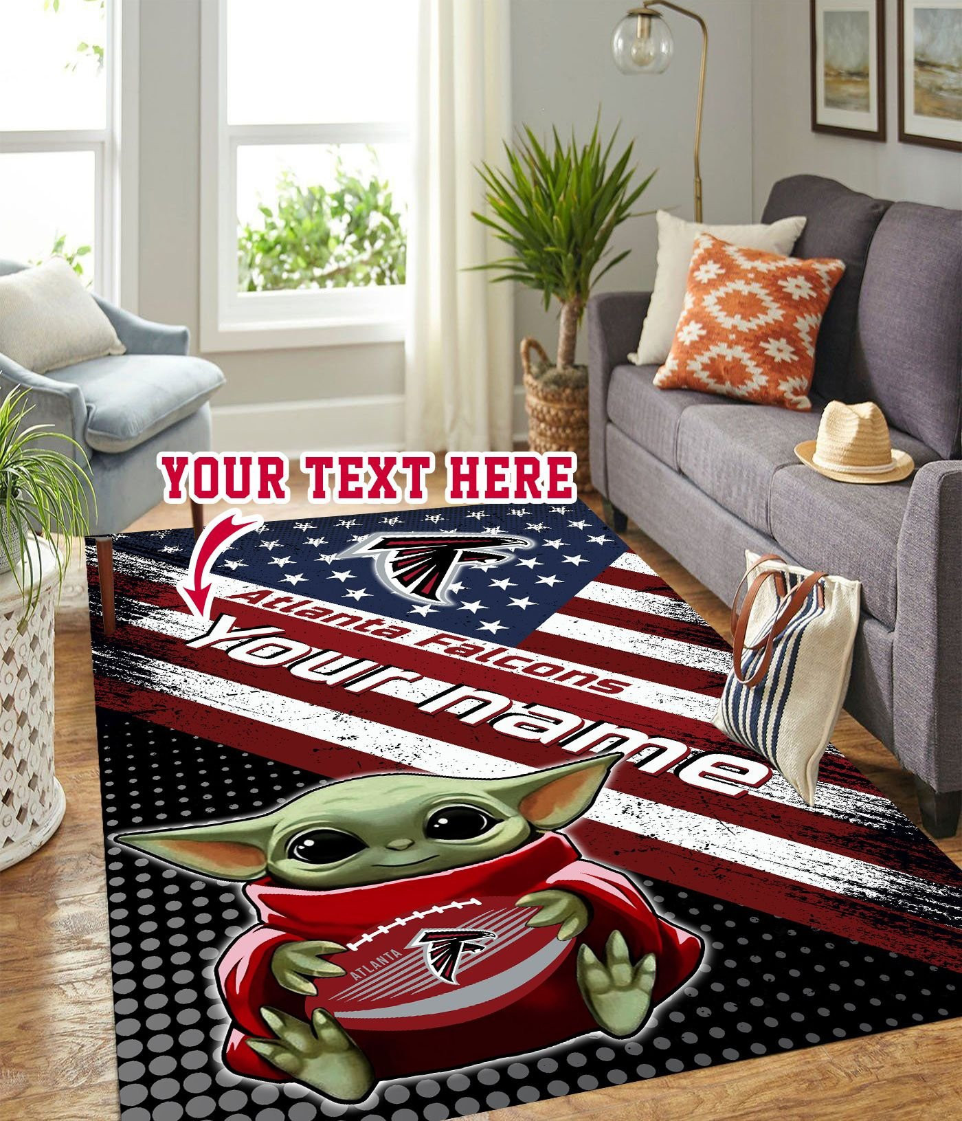 Baby Yoda Atlanta Falcons Personalized Custom Rectangle Area Rug – Full Print Carpet For Living Room & Bedroom Home Decor