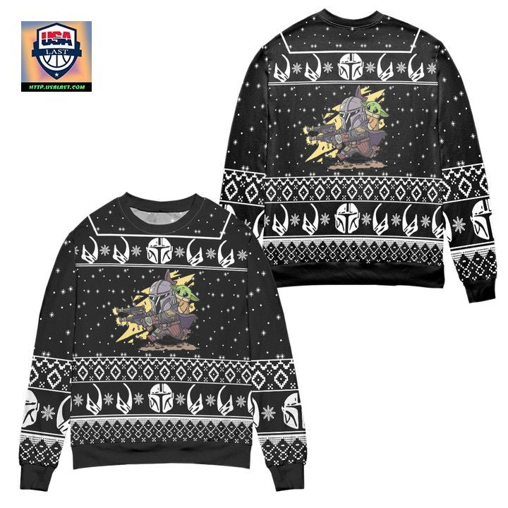 Baby Yoda Boba Fett Fire A Gun Star Wars Ugly Christmas Sweater