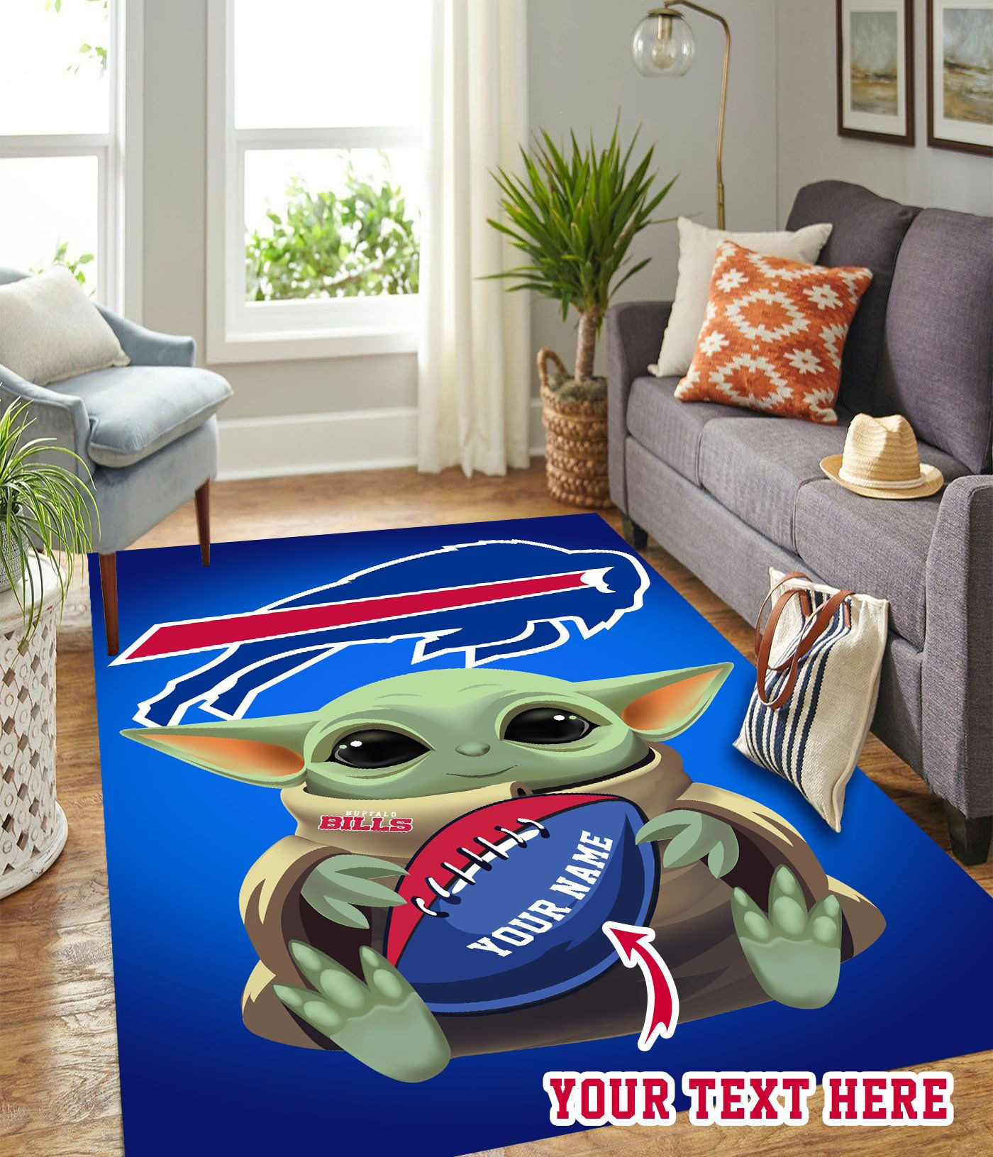 Baby Yoda Buffalo Bills American Football Personalized Custom Rectangle Area Rug – Full Print Carpet For Living Room & Bedroom Home Decor
