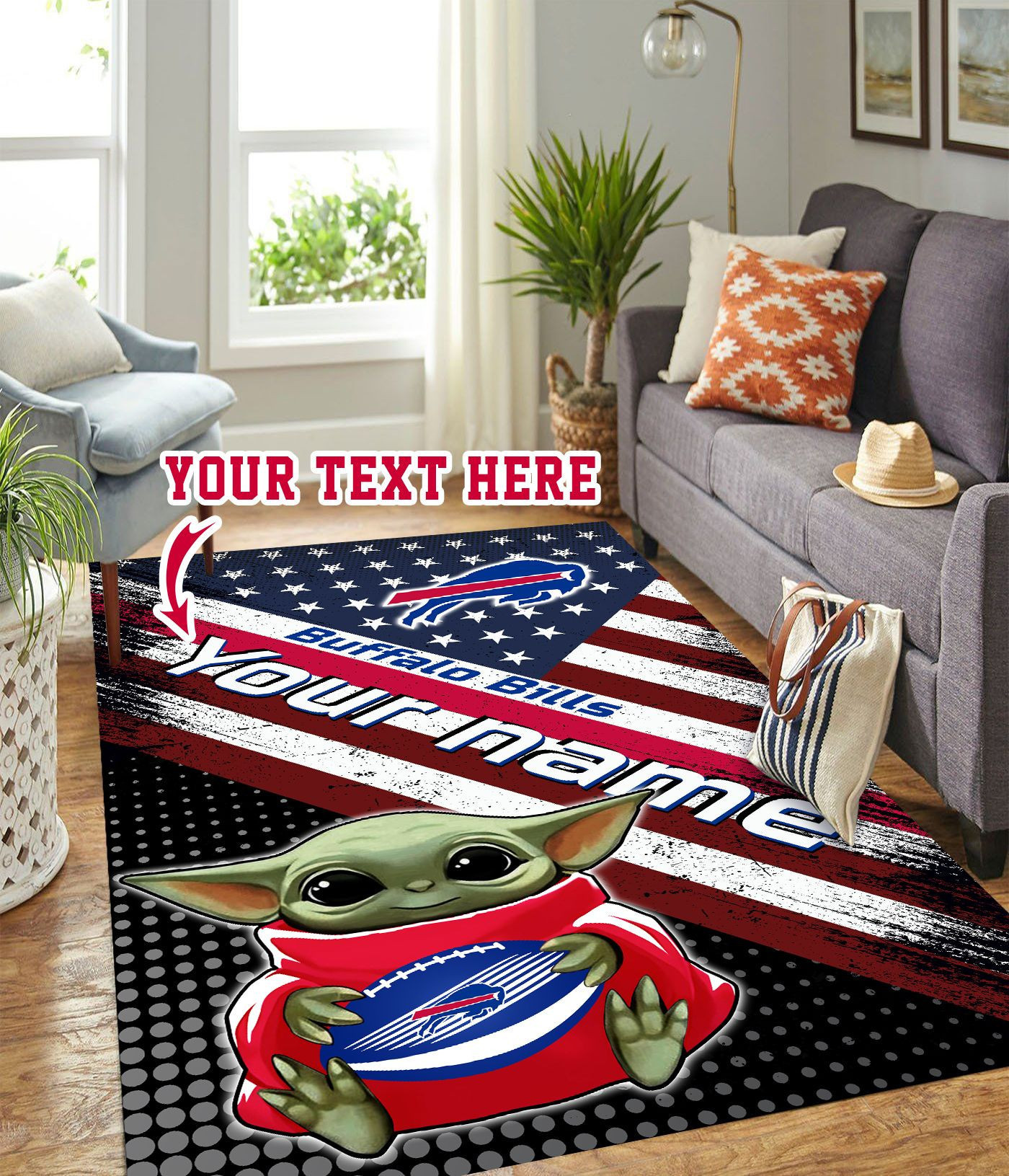 Baby Yoda Buffalo Bills Personalized Custom Rectangle Area Rug – Full Print Carpet For Living Room & Bedroom Home Decor
