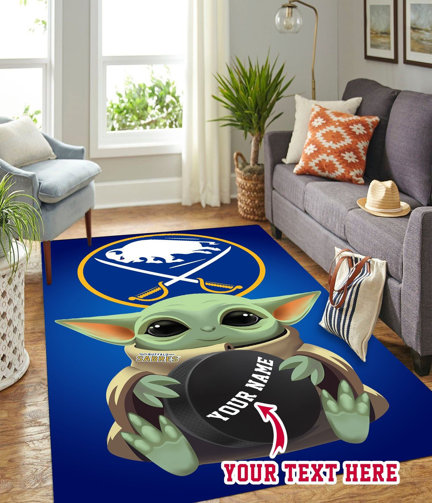 Baby Yoda Buffalo Sabres Personalized Custom Rectangle Area Rug – Full Print Carpet For Living Room & Bedroom Home Decor